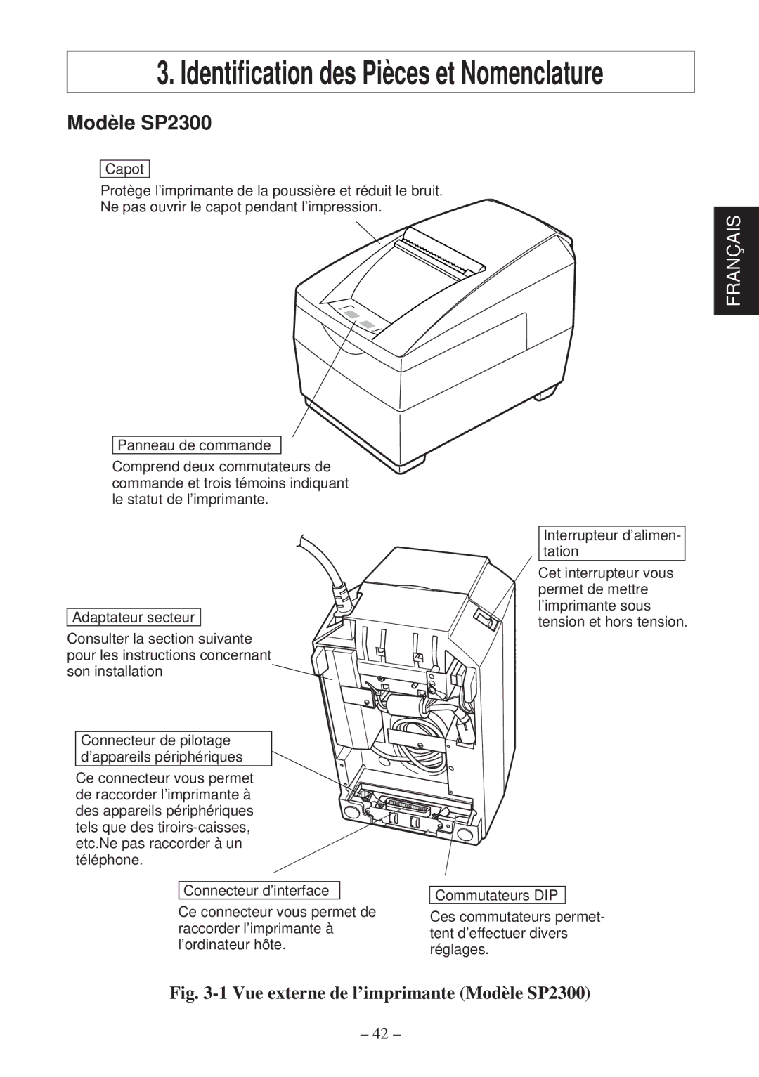 Star Micronics SP2000 user manual Identification des Pièces et Nomenclature 