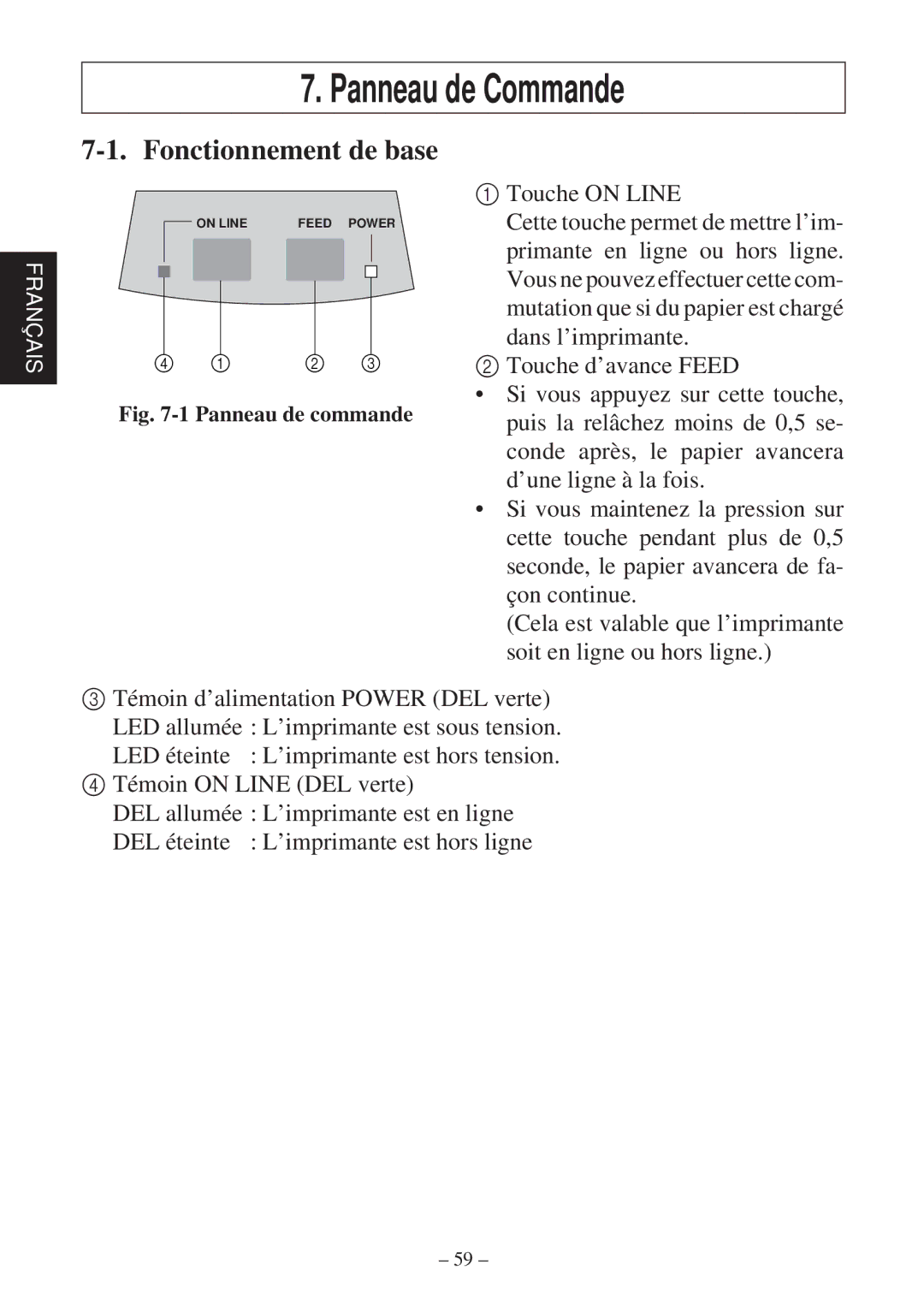 Star Micronics SP2000 user manual Panneau de Commande, Fonctionnement de base 