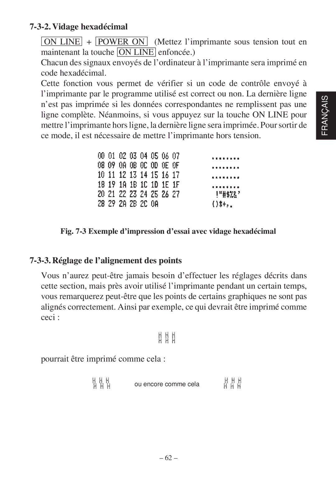 Star Micronics SP2000 user manual Vidage hexadécimal, 3. Réglage de l’alignement des points 