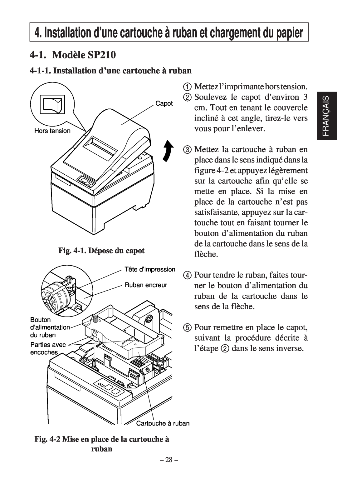 Star Micronics SP200F user manual Modèle SP210, Installation d’une cartouche à ruban 