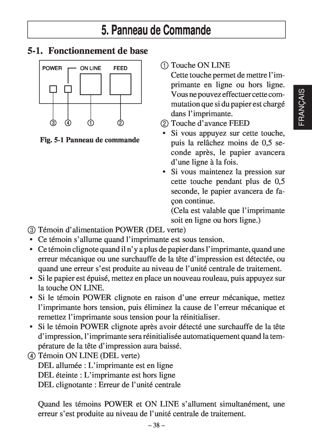 Star Micronics SP200F user manual Panneau de Commande, Fonctionnement de base 