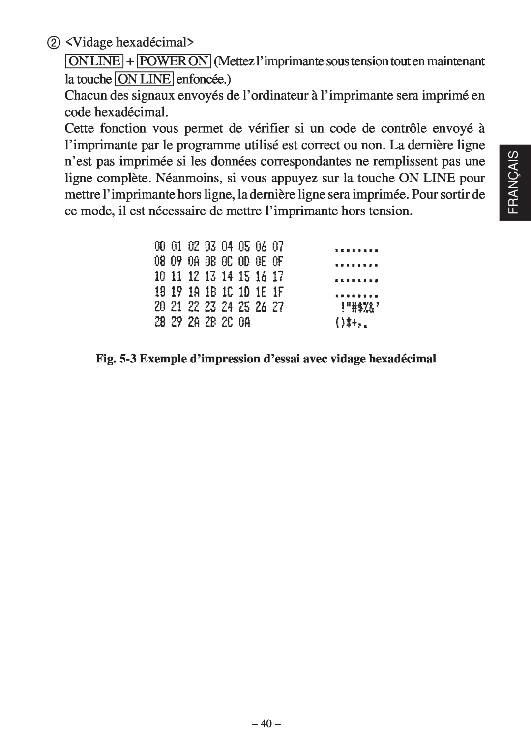 Star Micronics SP200F user manual Vidage hexadécimal 