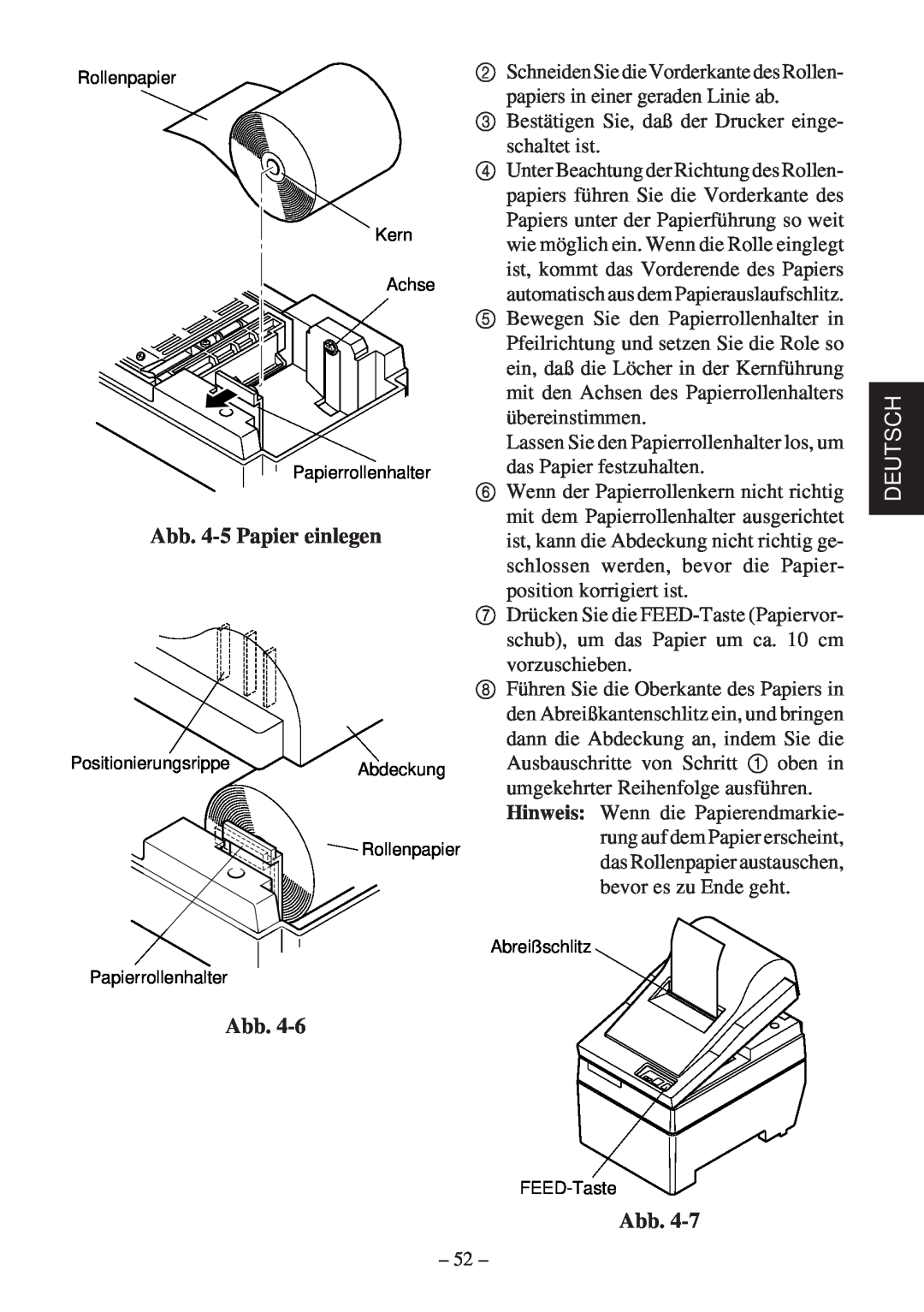 Star Micronics SP200F Abb. 4-5 Papier einlegen, Bestätigen Sie, daß der Drucker einge schaltet ist, übereinstimmen 