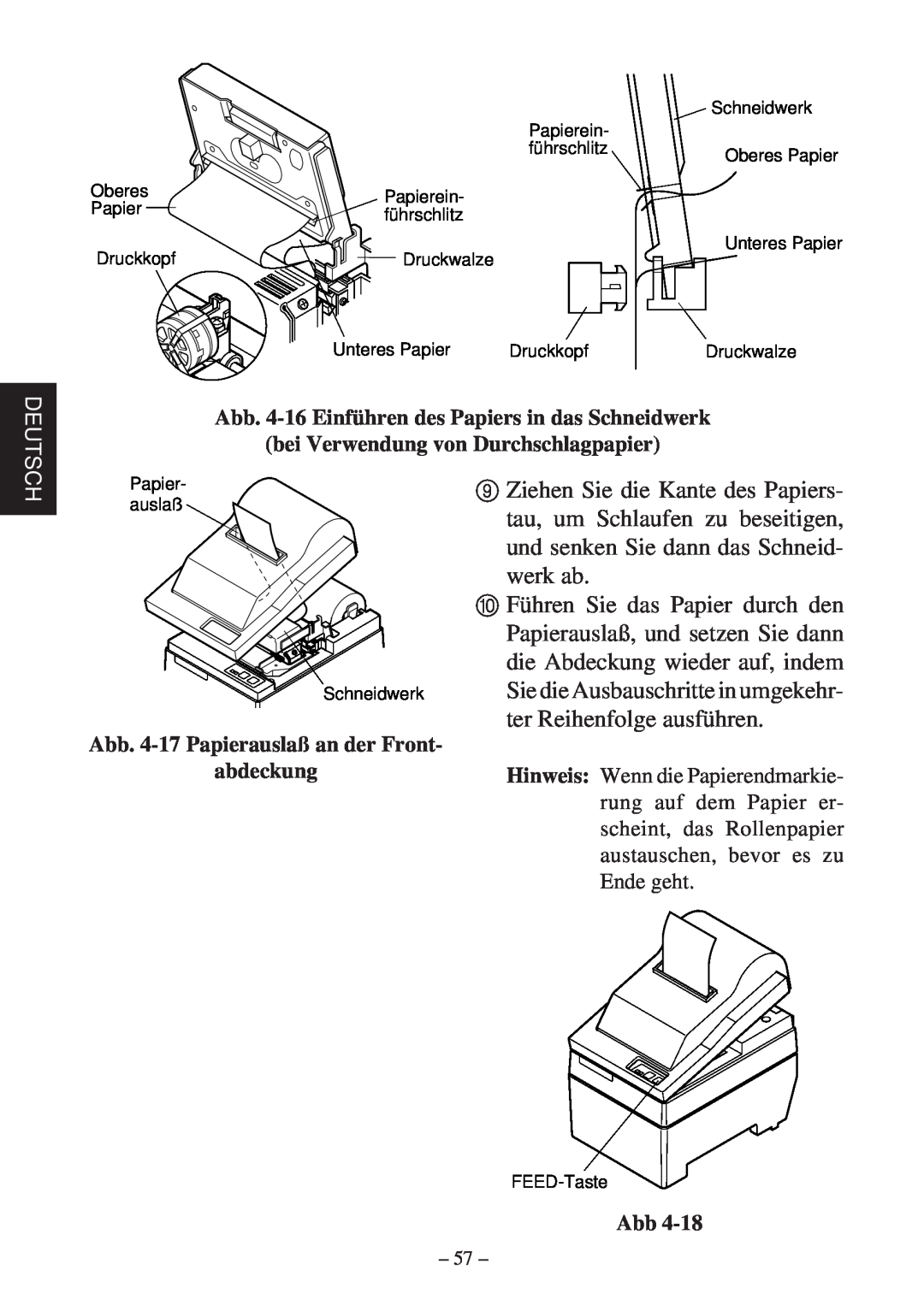 Star Micronics SP200F user manual Ziehen Sie die Kante des Papiers 