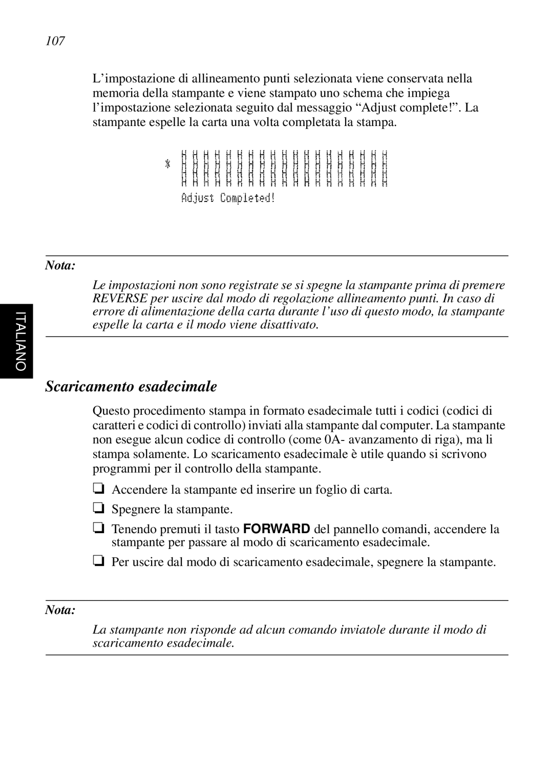 Star Micronics SP298 user manual Scaricamento esadecimale, Italiano, Nota 