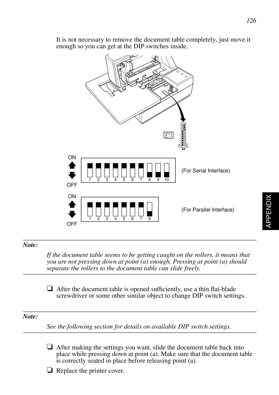 Star Micronics SP298 user manual Appendix, See the following section for details on available DIP switch settings 
