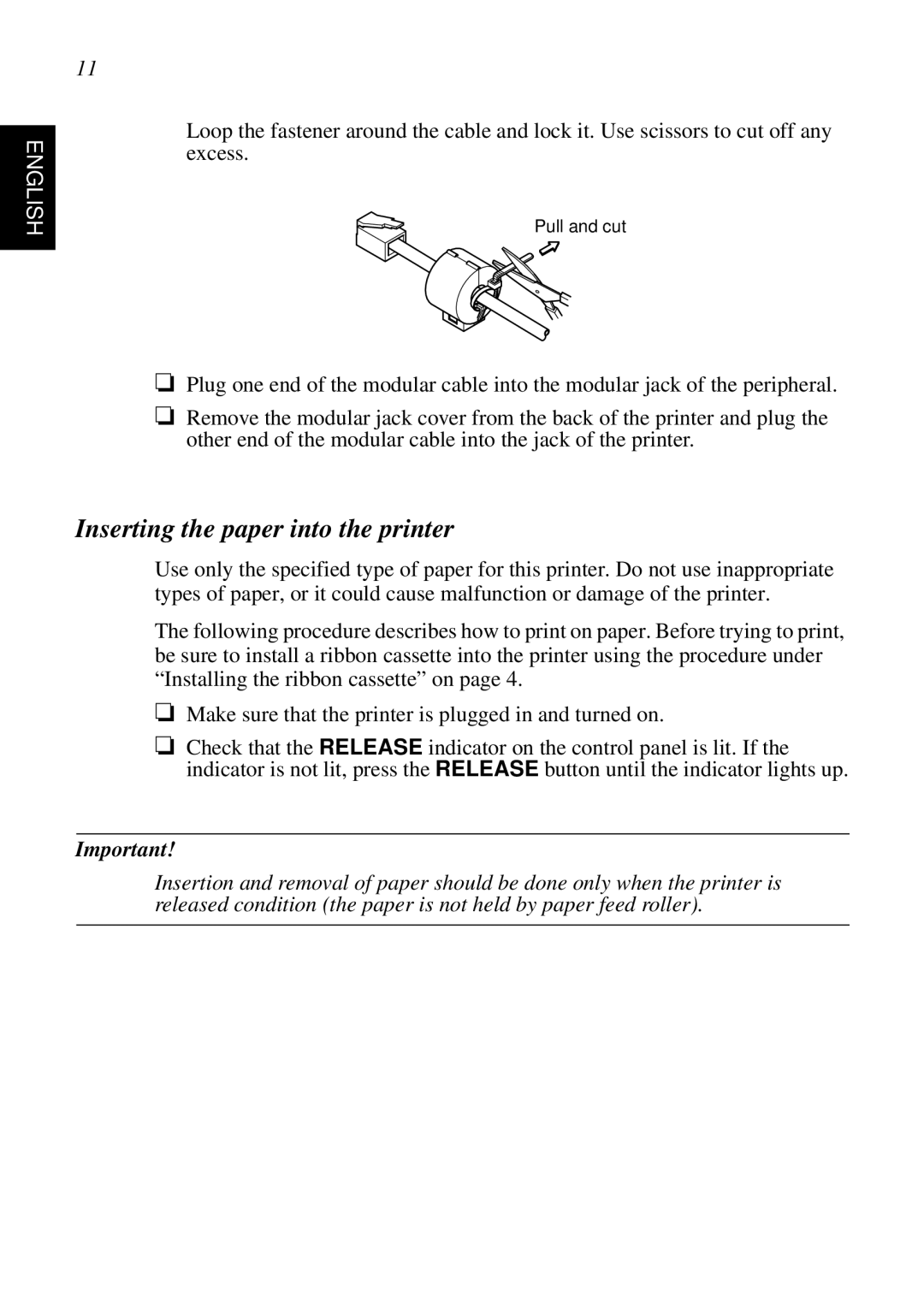 Star Micronics SP298 user manual Inserting the paper into the printer, English 