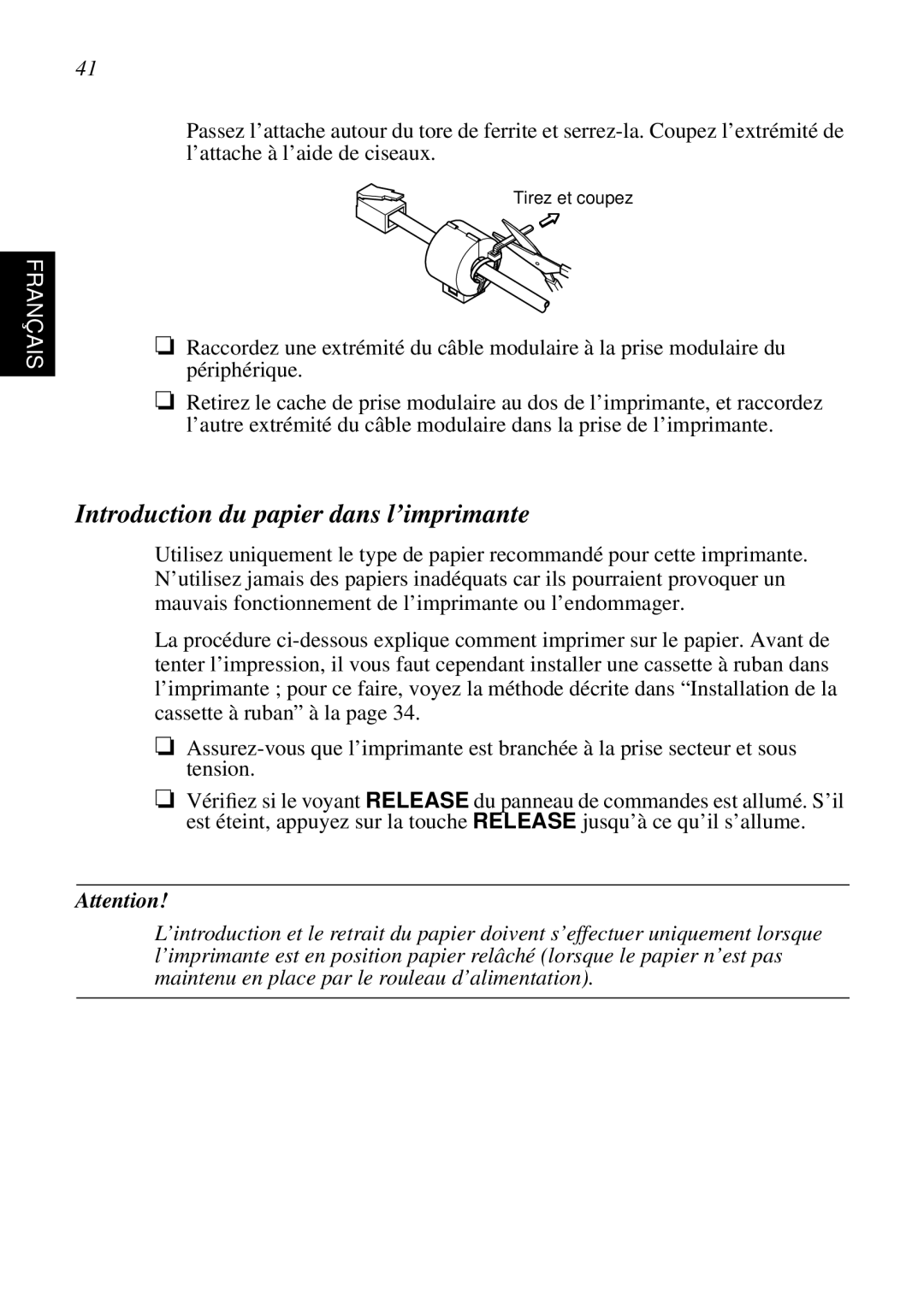 Star Micronics SP298 user manual Introduction du papier dans l’imprimante, Français 