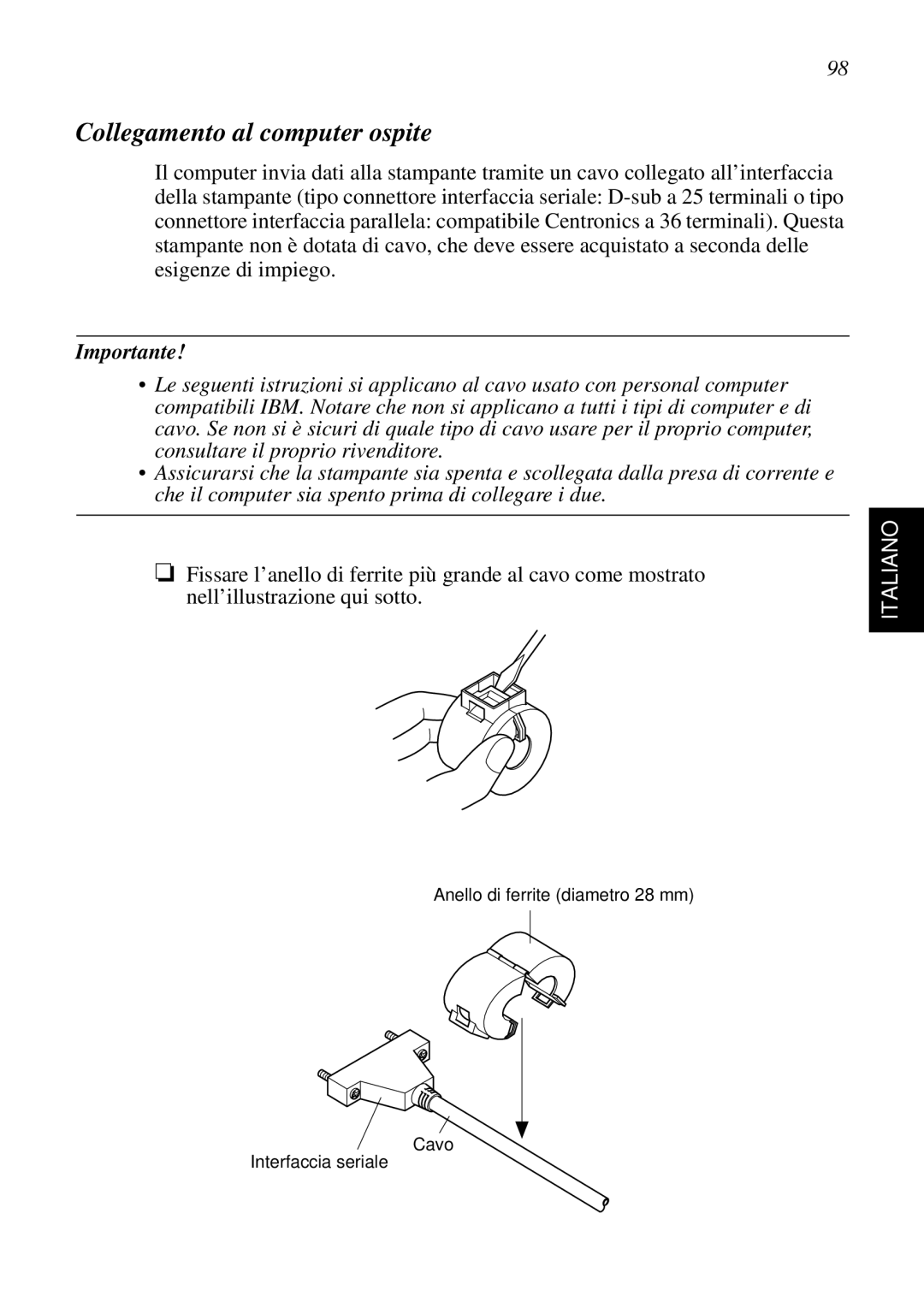 Star Micronics SP298 user manual Collegamento al computer ospite 