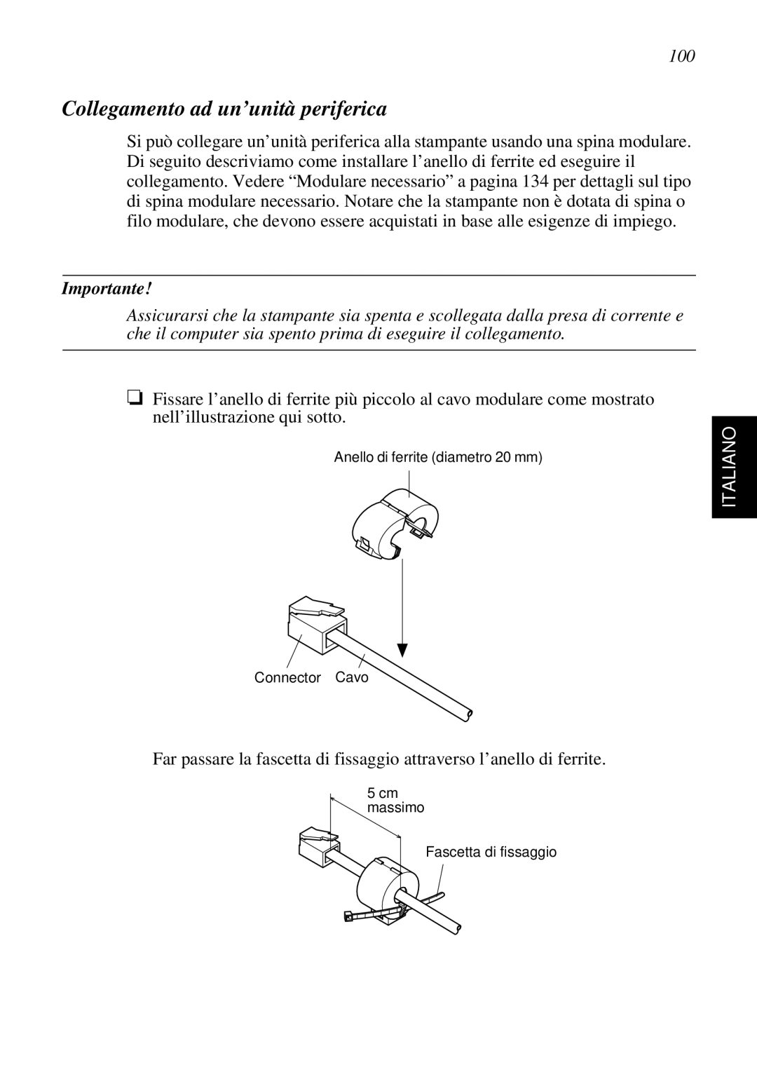 Star Micronics SP298 user manual Collegamento ad un’unità periferica, 100 