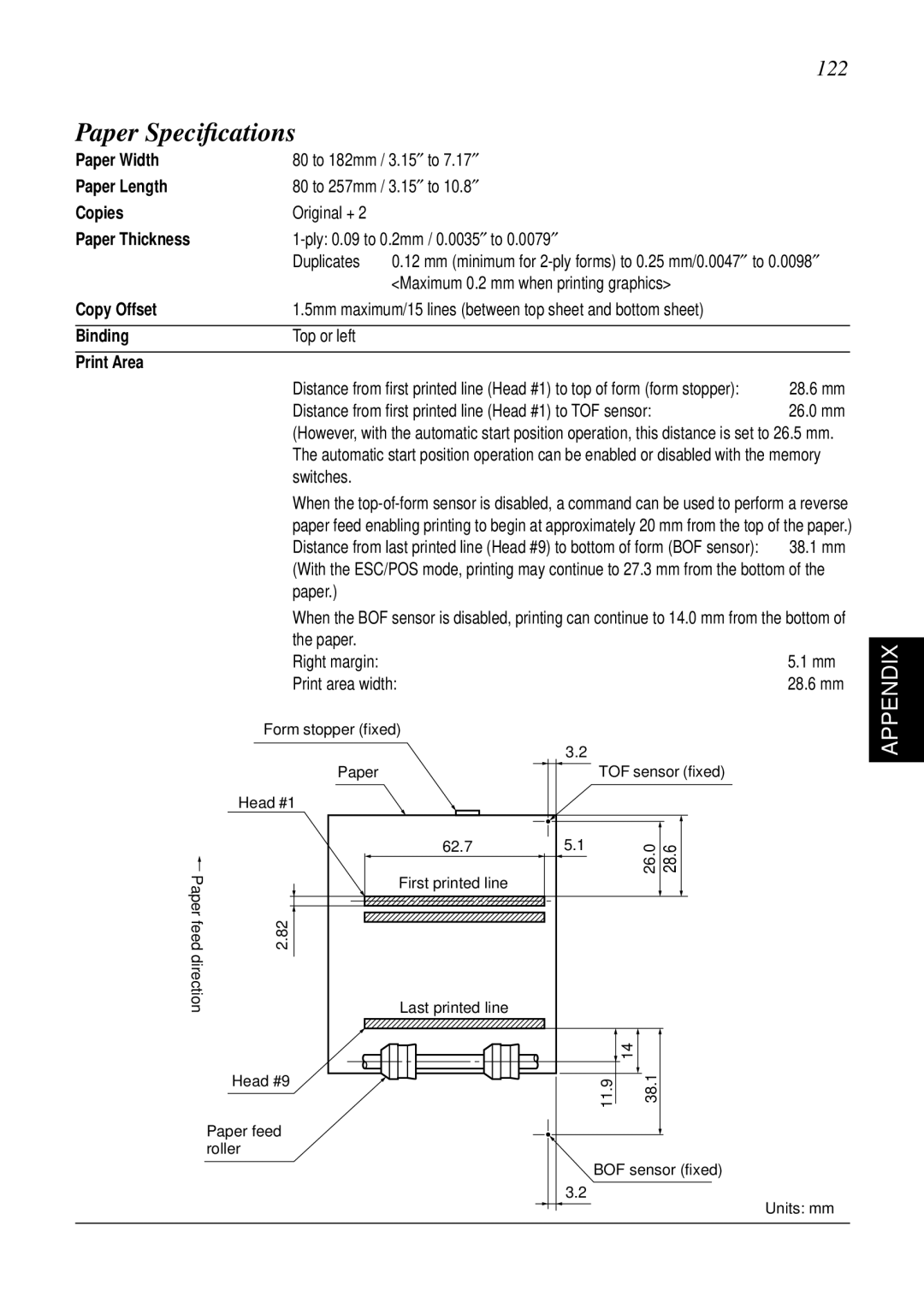 Star Micronics SP298 user manual Paper Speciﬁcations, 122 