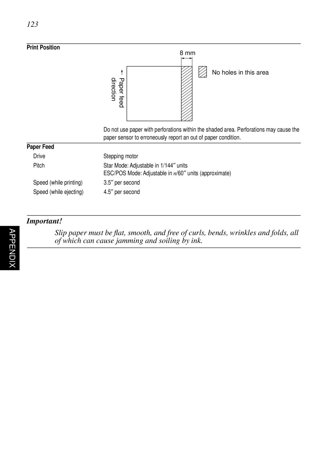 Star Micronics SP298 user manual 123, Print Position, Paper Feed 