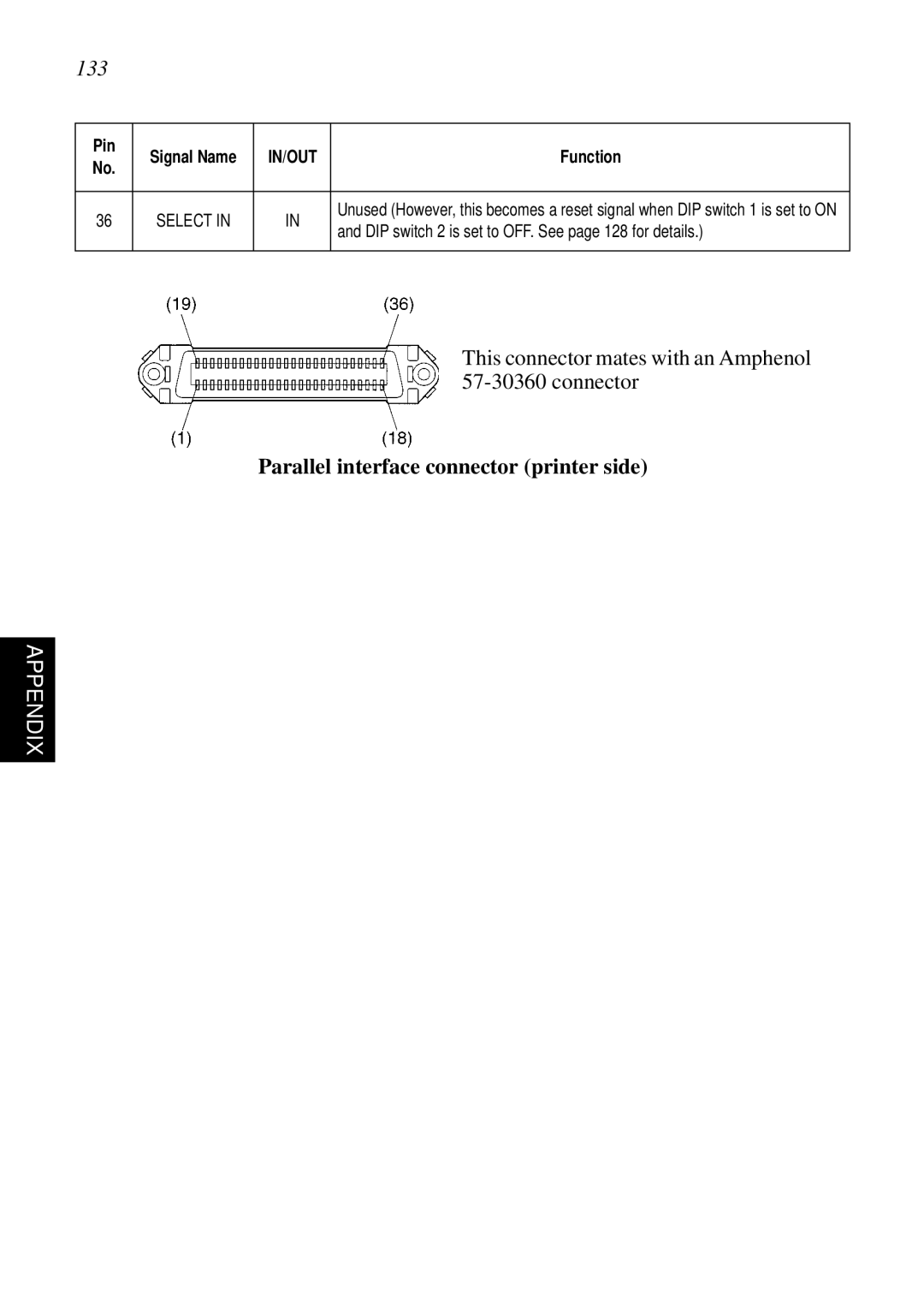 Star Micronics SP298 user manual 133, DIP switch 2 is set to OFF. See page 128 for details 