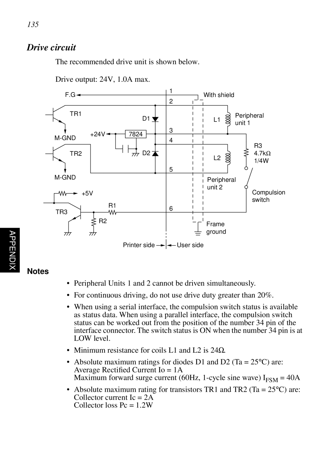 Star Micronics SP298 user manual Drive circuit, 135 