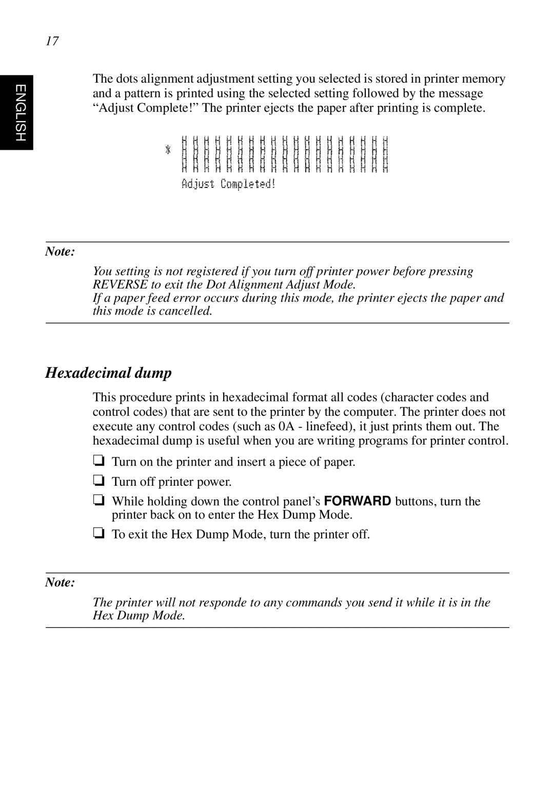 Star Micronics SP298 user manual Hexadecimal dump 