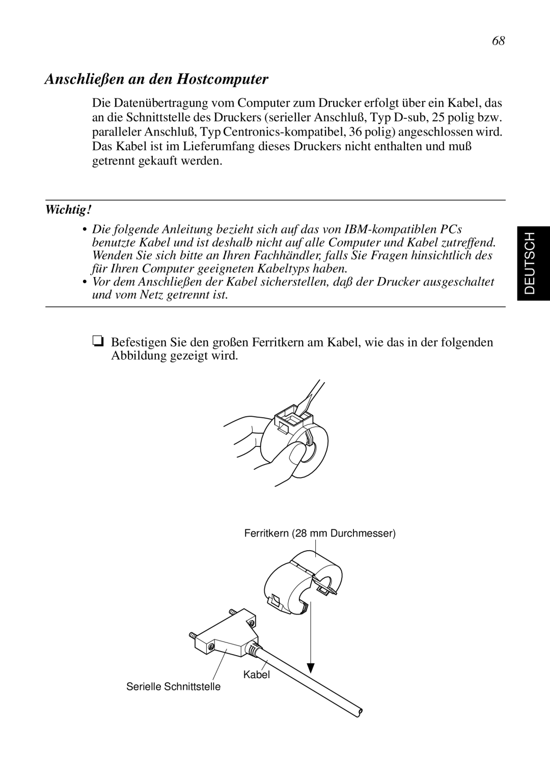 Star Micronics SP298 user manual Anschließen an den Hostcomputer 