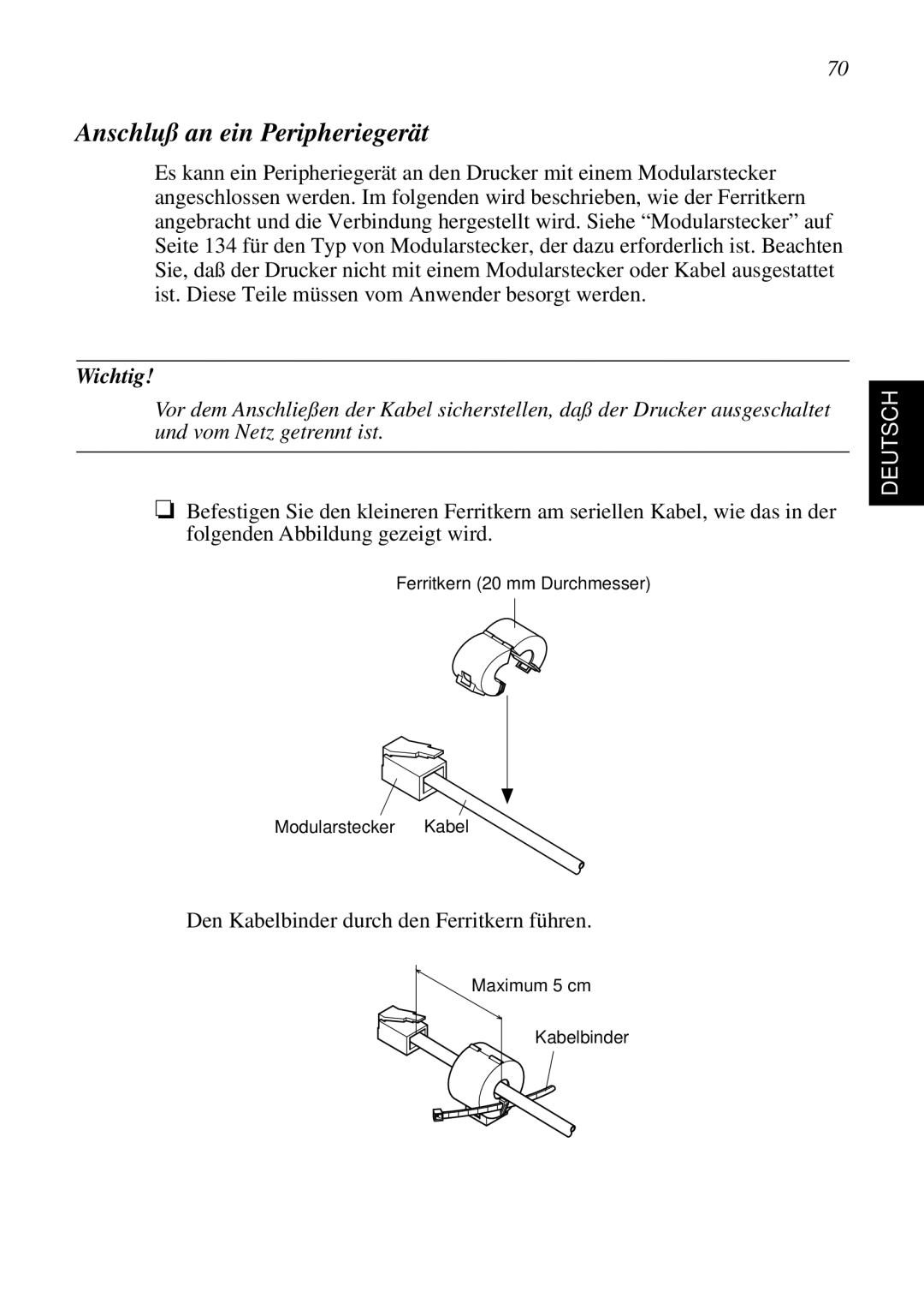 Star Micronics SP298 user manual Anschluß an ein Peripheriegerät 