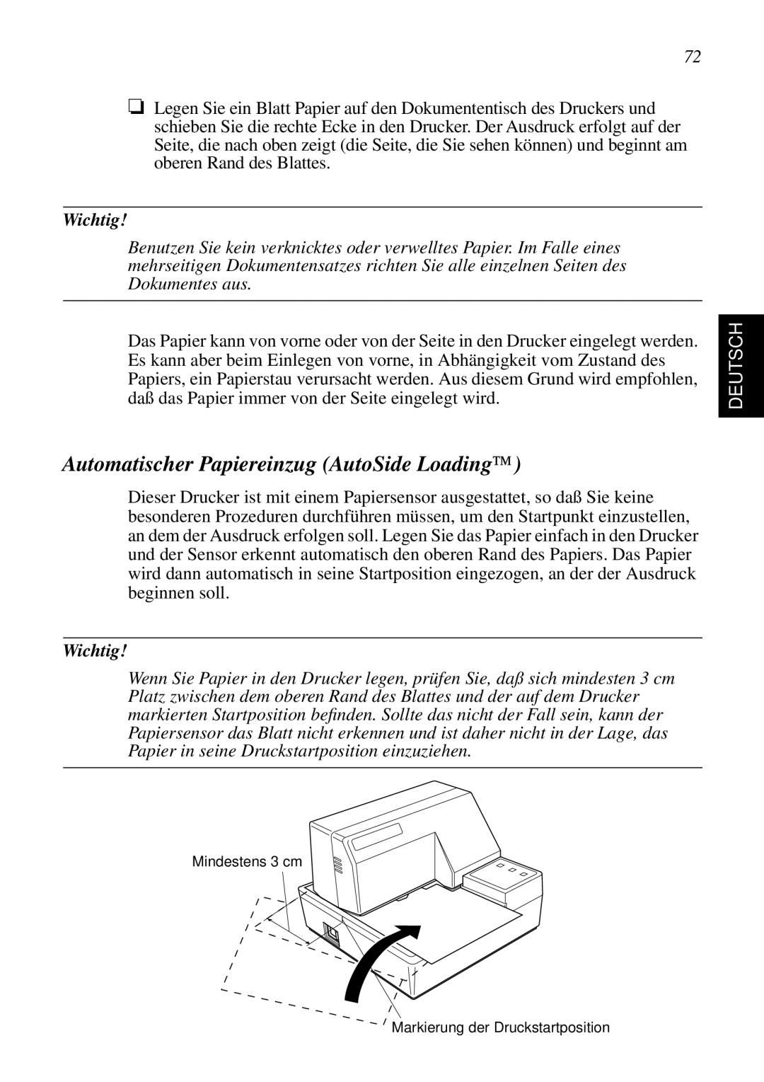 Star Micronics SP298 user manual Automatischer Papiereinzug AutoSide Loading 