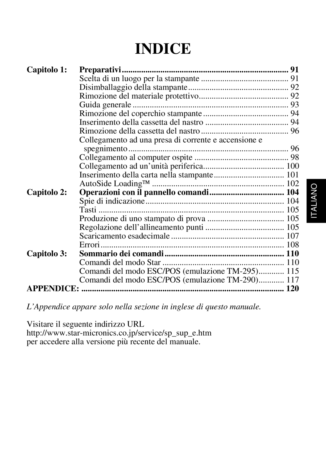 Star Micronics SP298 user manual Indice 