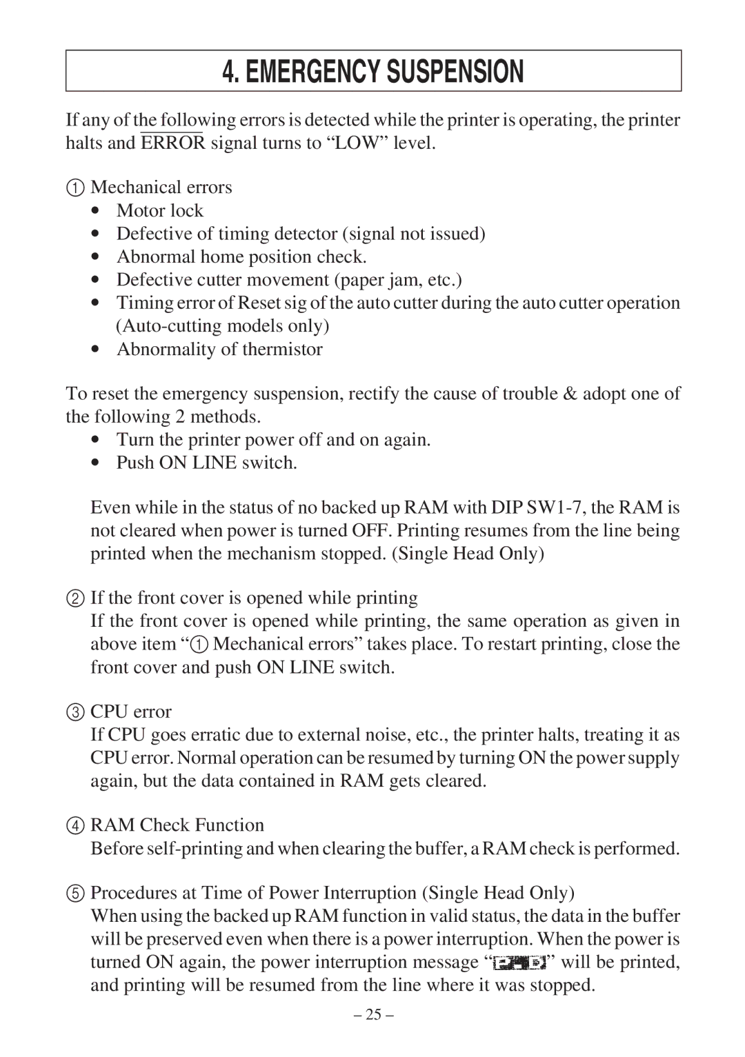 Star Micronics SP300 Series manual Emergency Suspension 