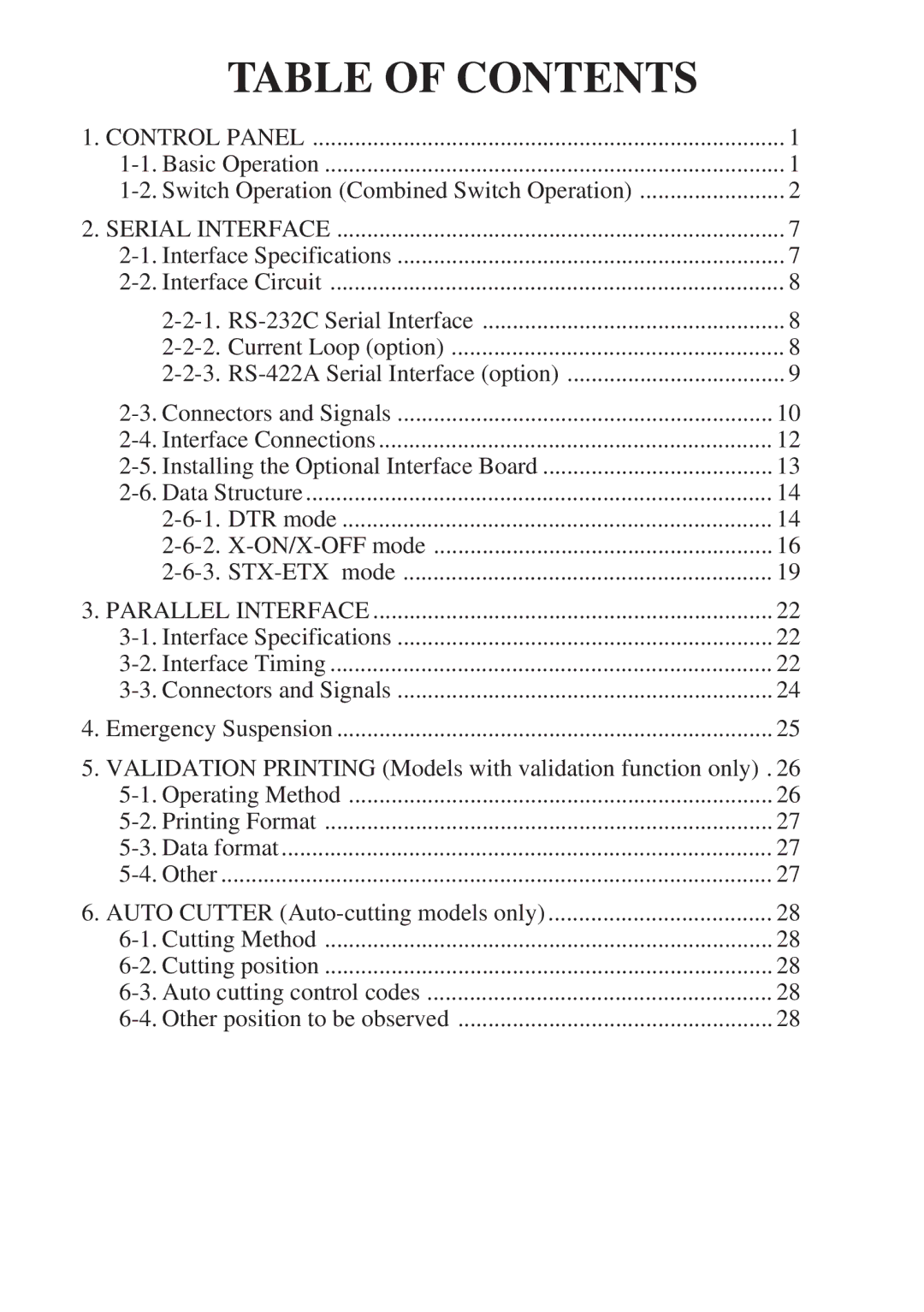 Star Micronics SP300 Series manual Table of Contents 