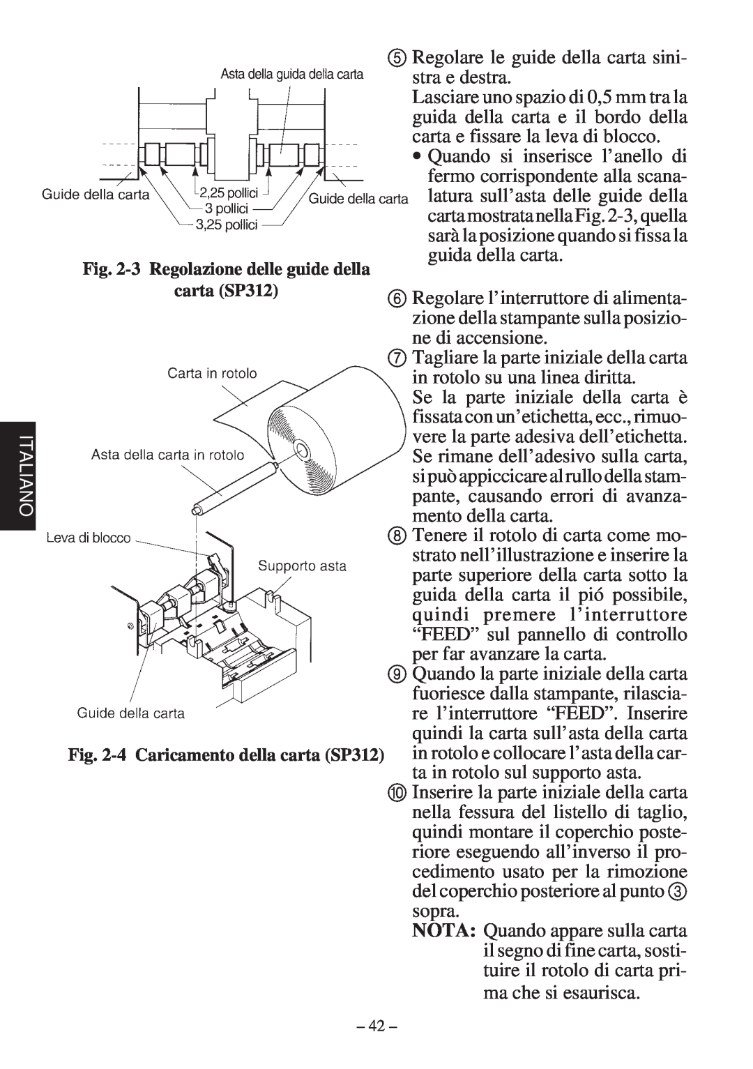 Star Micronics SP312F, SP342F-A manual Regolare le guide della carta sini- stra e destra 