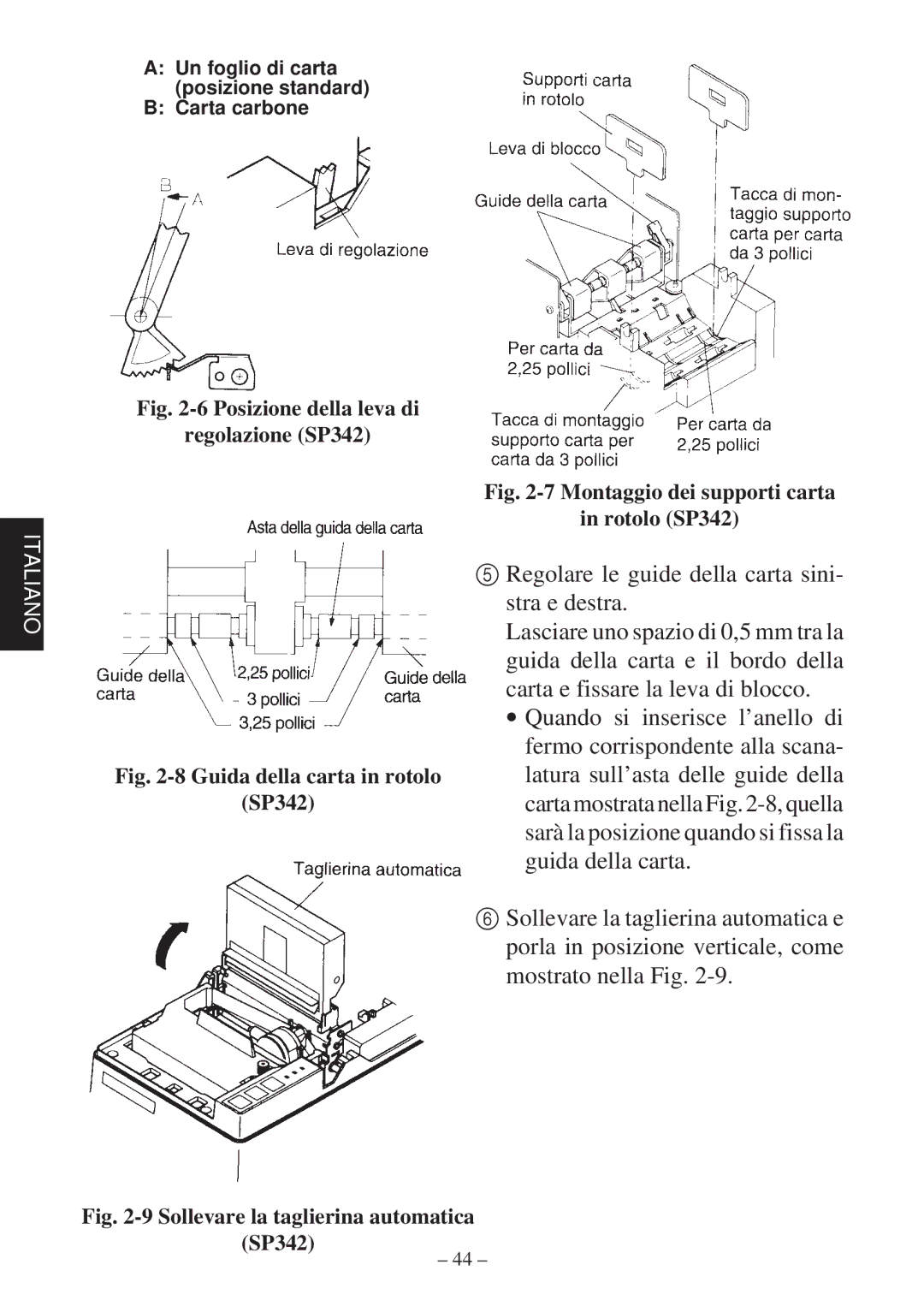 Star Micronics SP312F, SP342F-A manual Posizione della leva di Regolazione SP342 