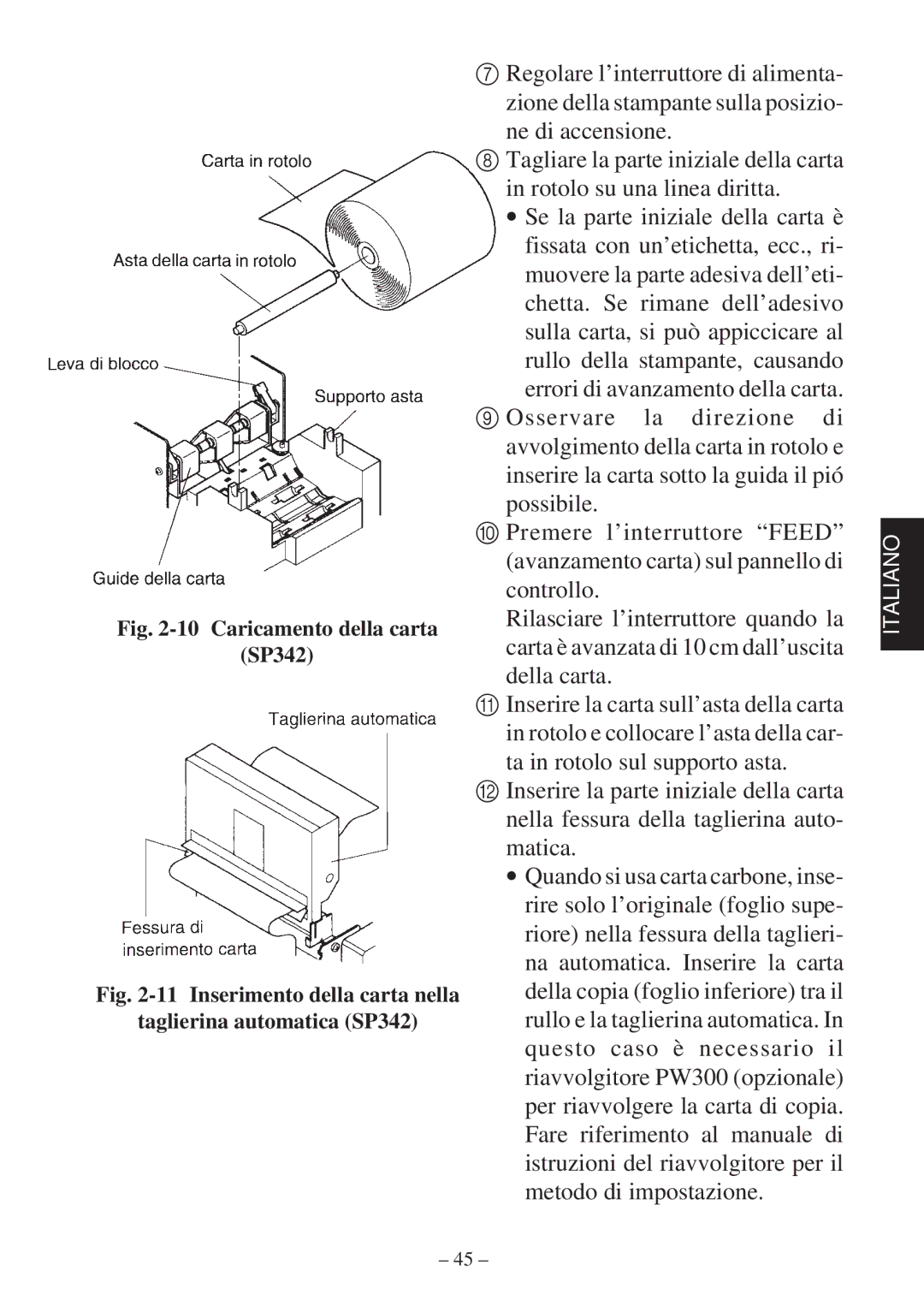 Star Micronics SP342F-A, SP312F manual Caricamento della carta SP342 