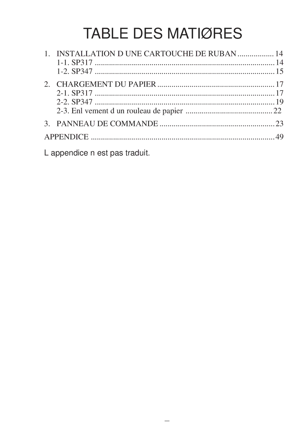 Star Micronics SP317 user manual Table DES Matières 