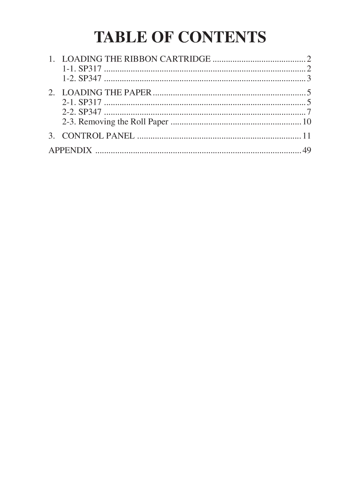 Star Micronics SP317 user manual Table of Contents 