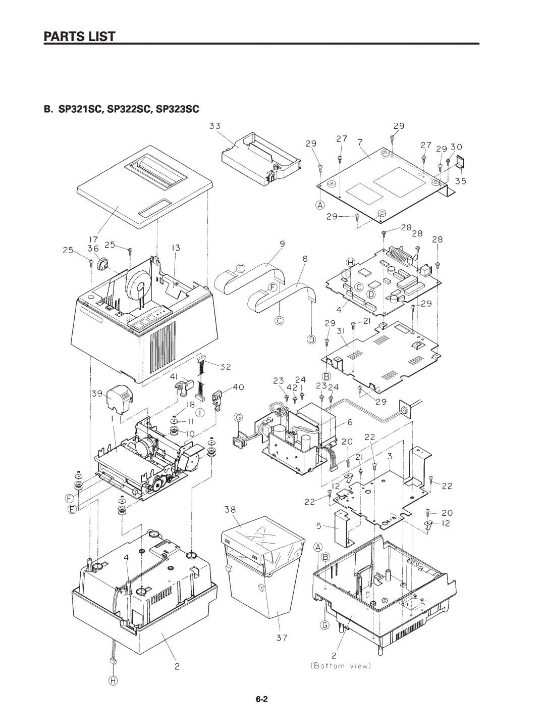 Star Micronics SP320S technical manual B. SP321SC, SP322SC, SP323SC, Parts List 