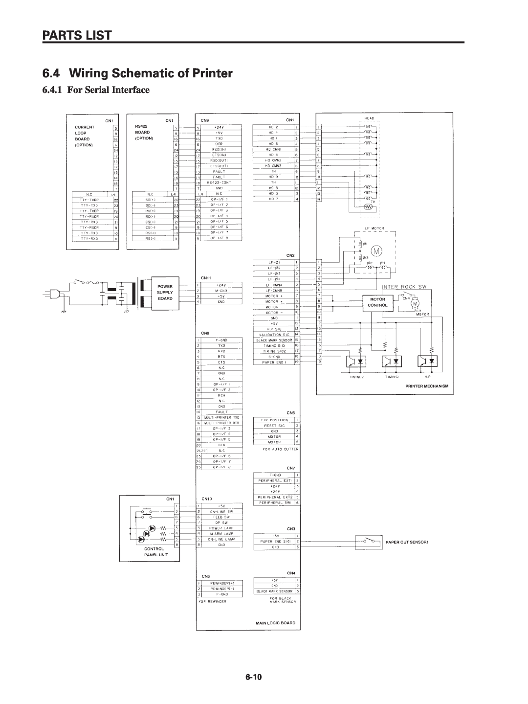 Star Micronics SP320S technical manual PARTS LIST 6.4 Wiring Schematic of Printer, For Serial Interface 