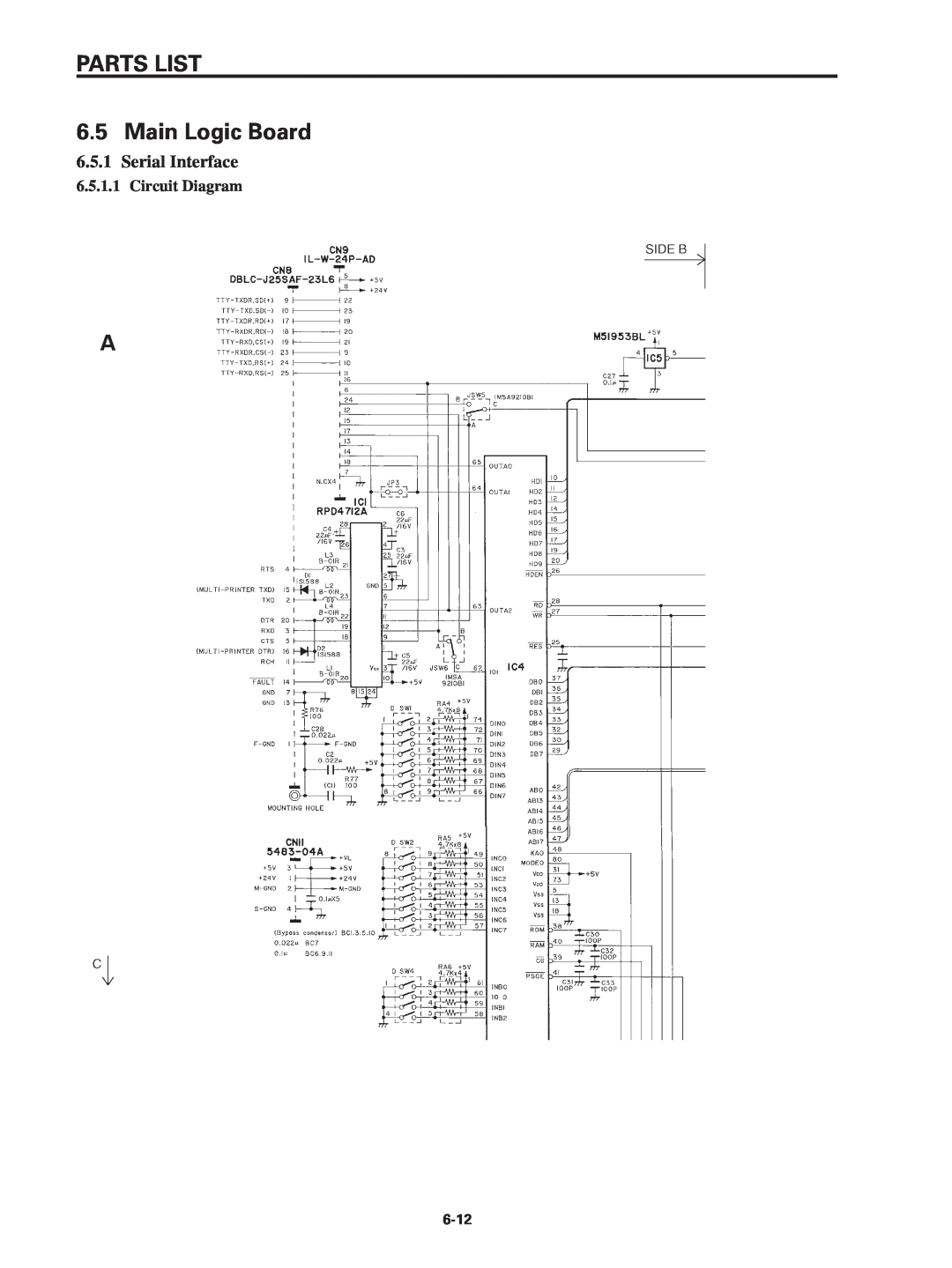 Star Micronics SP320S technical manual PARTS LIST 6.5 Main Logic Board, Serial Interface, Circuit Diagram 