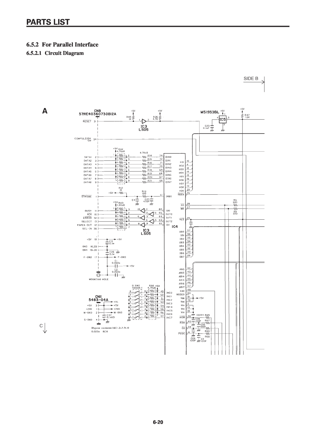 Star Micronics SP320S technical manual For Parallel Interface, Parts List, Circuit Diagram 