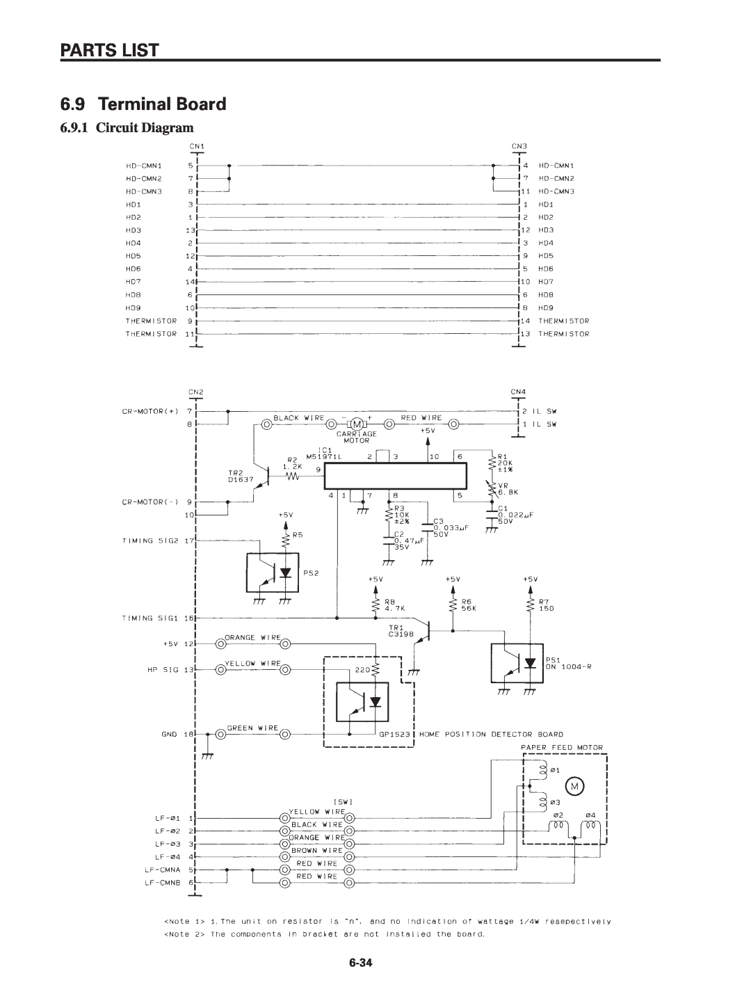 Star Micronics SP320S technical manual PARTS LIST 6.9 Terminal Board, Circuit Diagram 