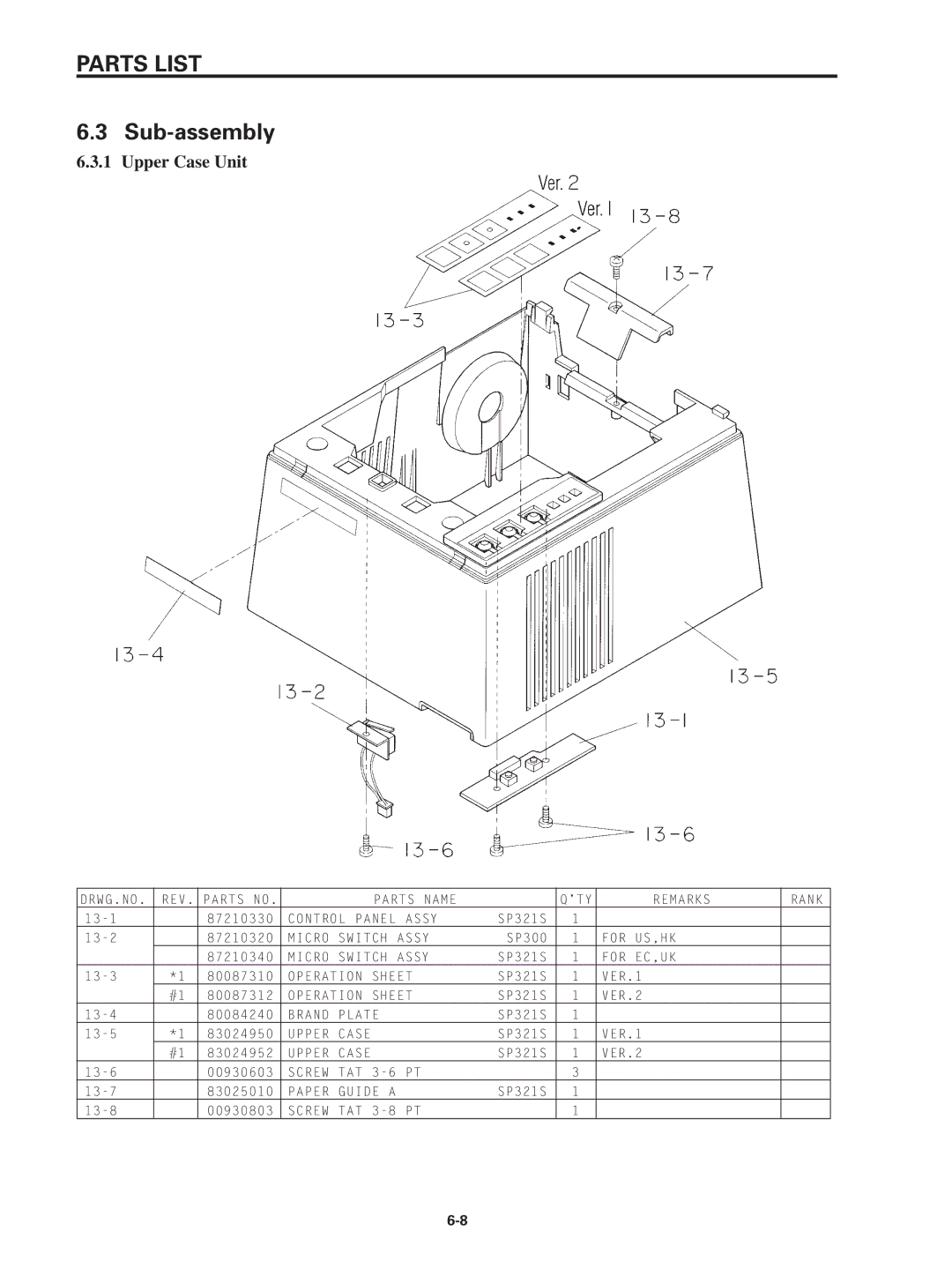 Star Micronics SP320S technical manual Sub-assembly 