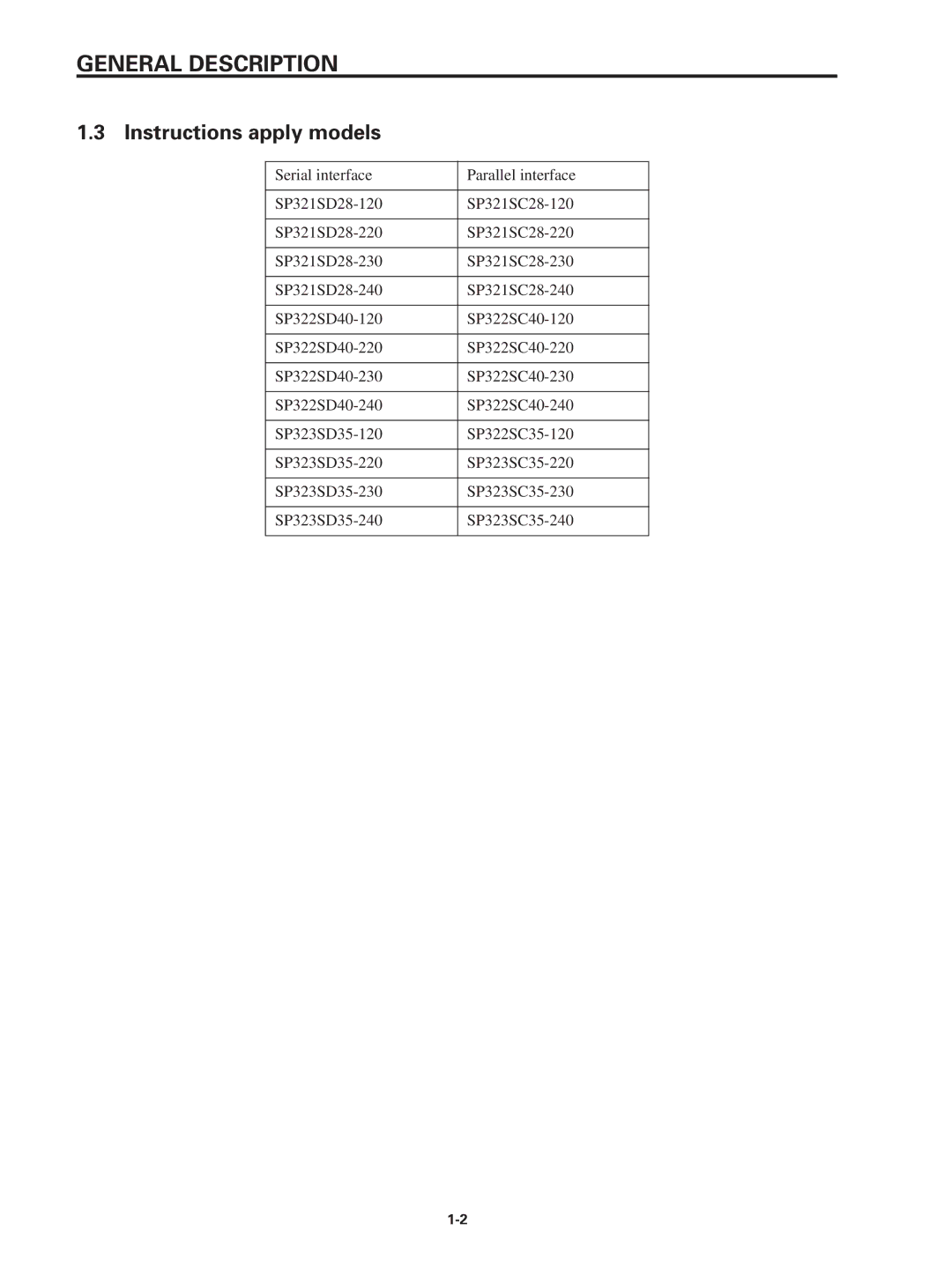 Star Micronics SP320S technical manual Instructions apply models 