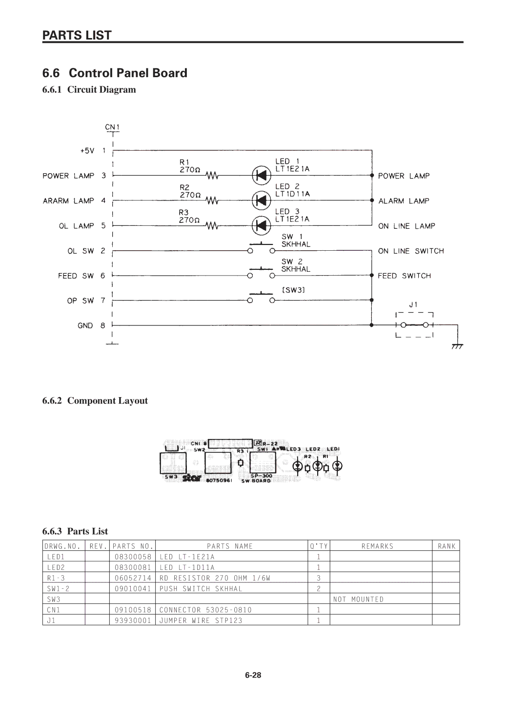 Star Micronics SP320S technical manual Control Panel Board 