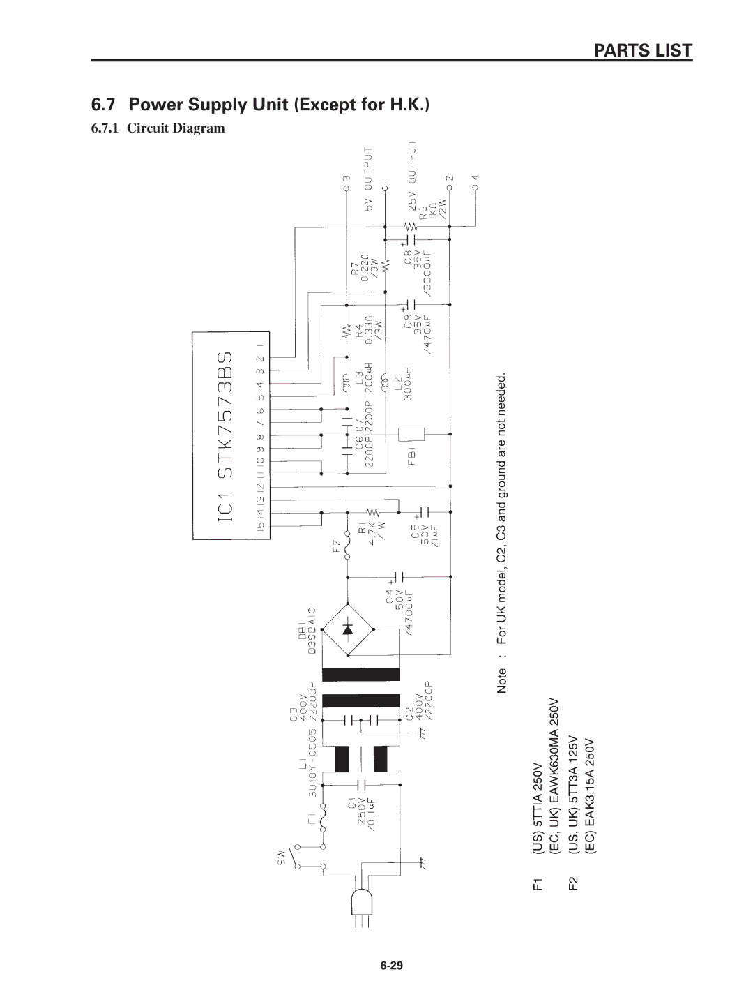 Star Micronics SP320S technical manual Power Supply Unit Except for H.K 