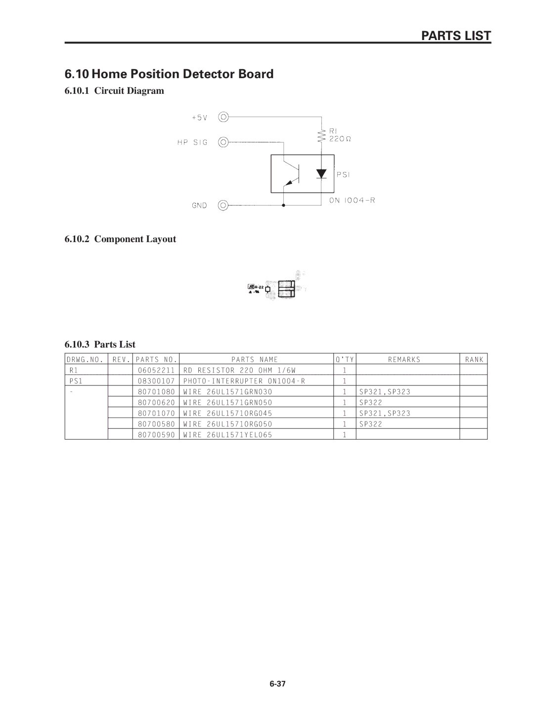 Star Micronics SP320S technical manual Home Position Detector Board 