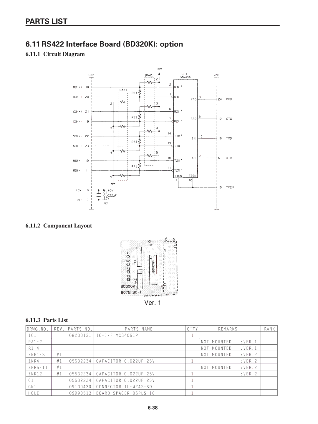 Star Micronics SP320S technical manual 11 RS422 Interface Board BD320K option 