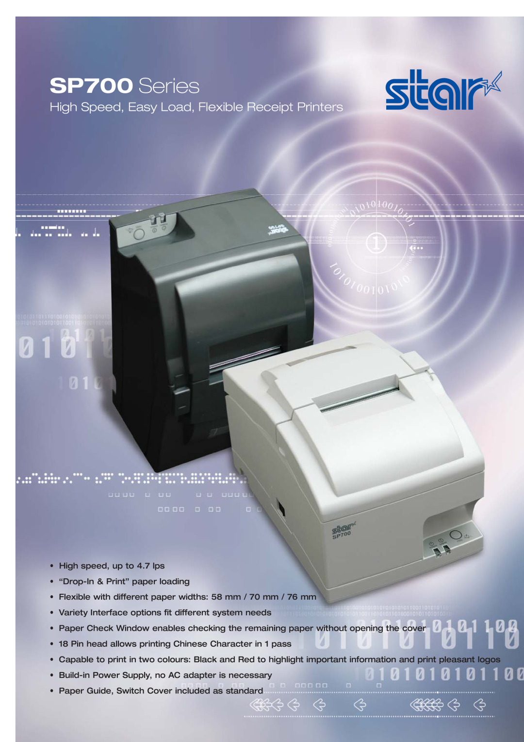 Star Micronics SP700 Series manual High Speed, Easy Load, Flexible Receipt Printers 