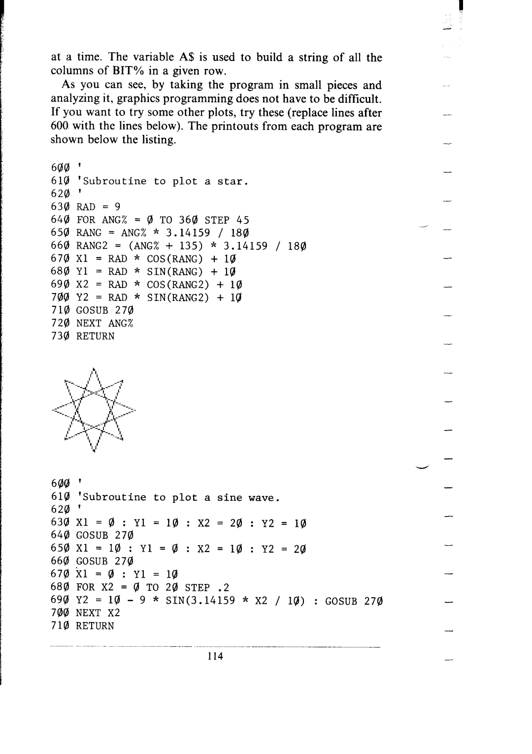 Star Micronics SR-10/I5 user manual Subroutine to plot a star 620 630 RAD = 