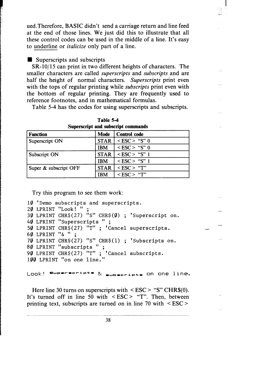 Star Micronics SR-10/I5 user manual n Superscripts and subscripts 