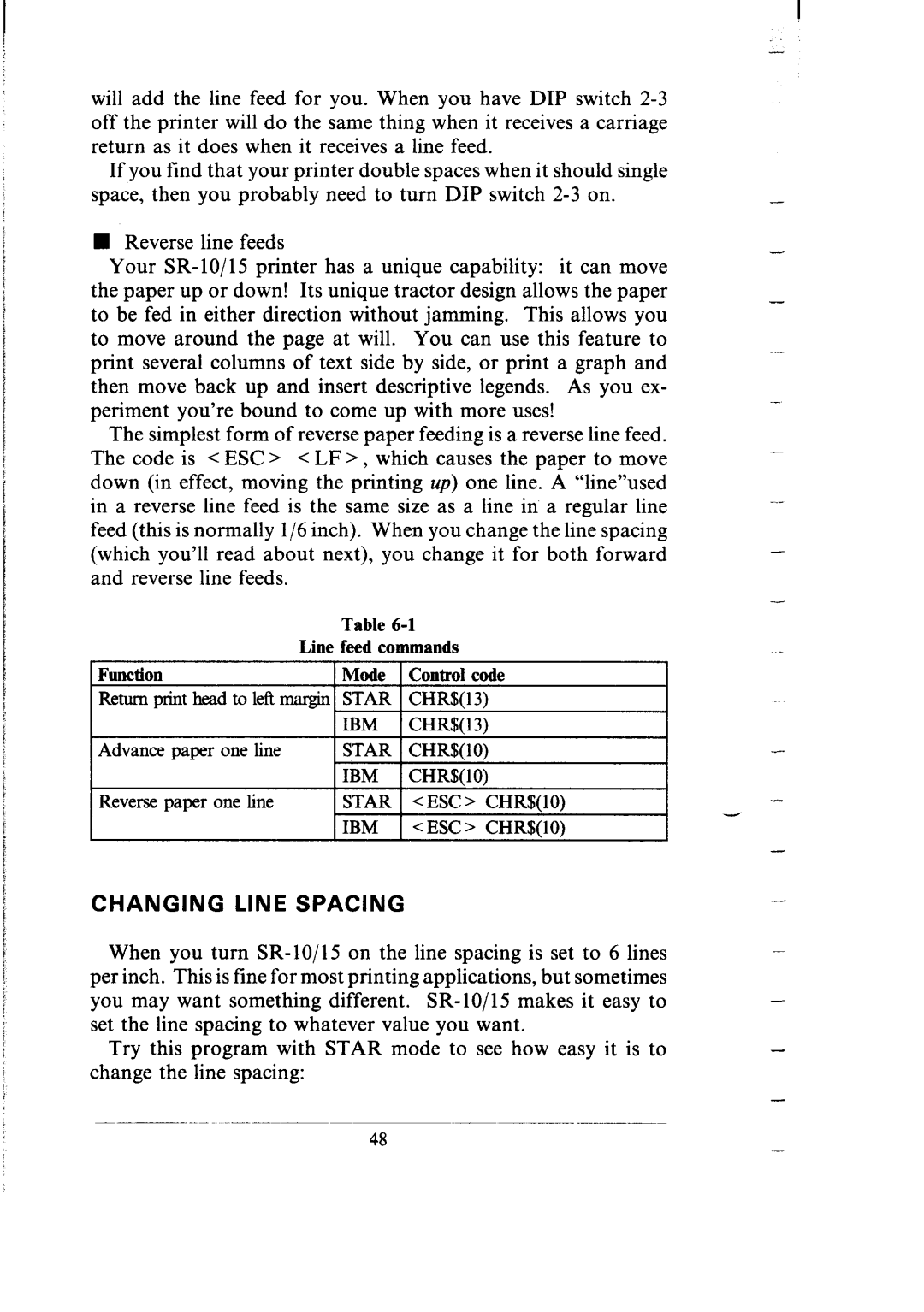 Star Micronics SR-10/I5 user manual Changing Line Spacing 