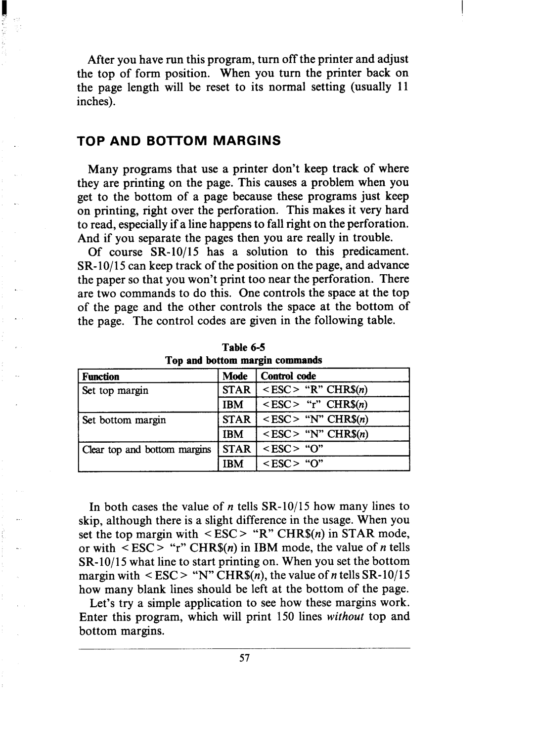 Star Micronics SR-10/I5 user manual Top And Bottom Margins 