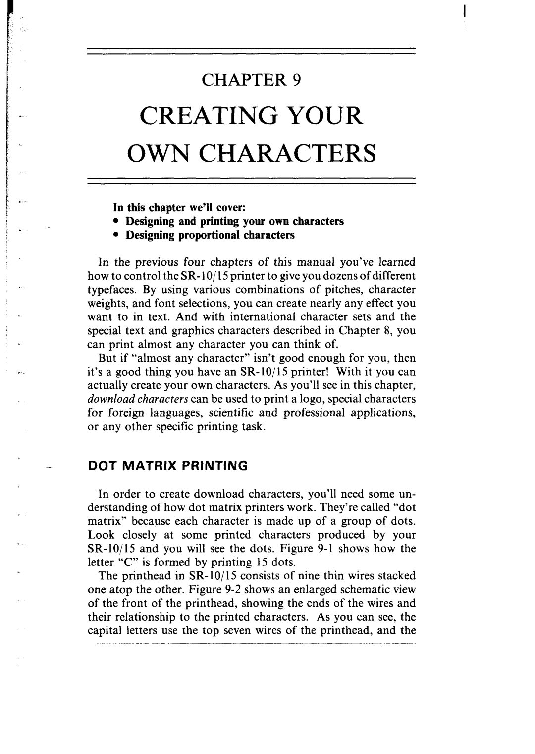 Star Micronics SR-10/I5 Creating Your Own Characters, In this chapter we’ll cover, Designing proportional characters 