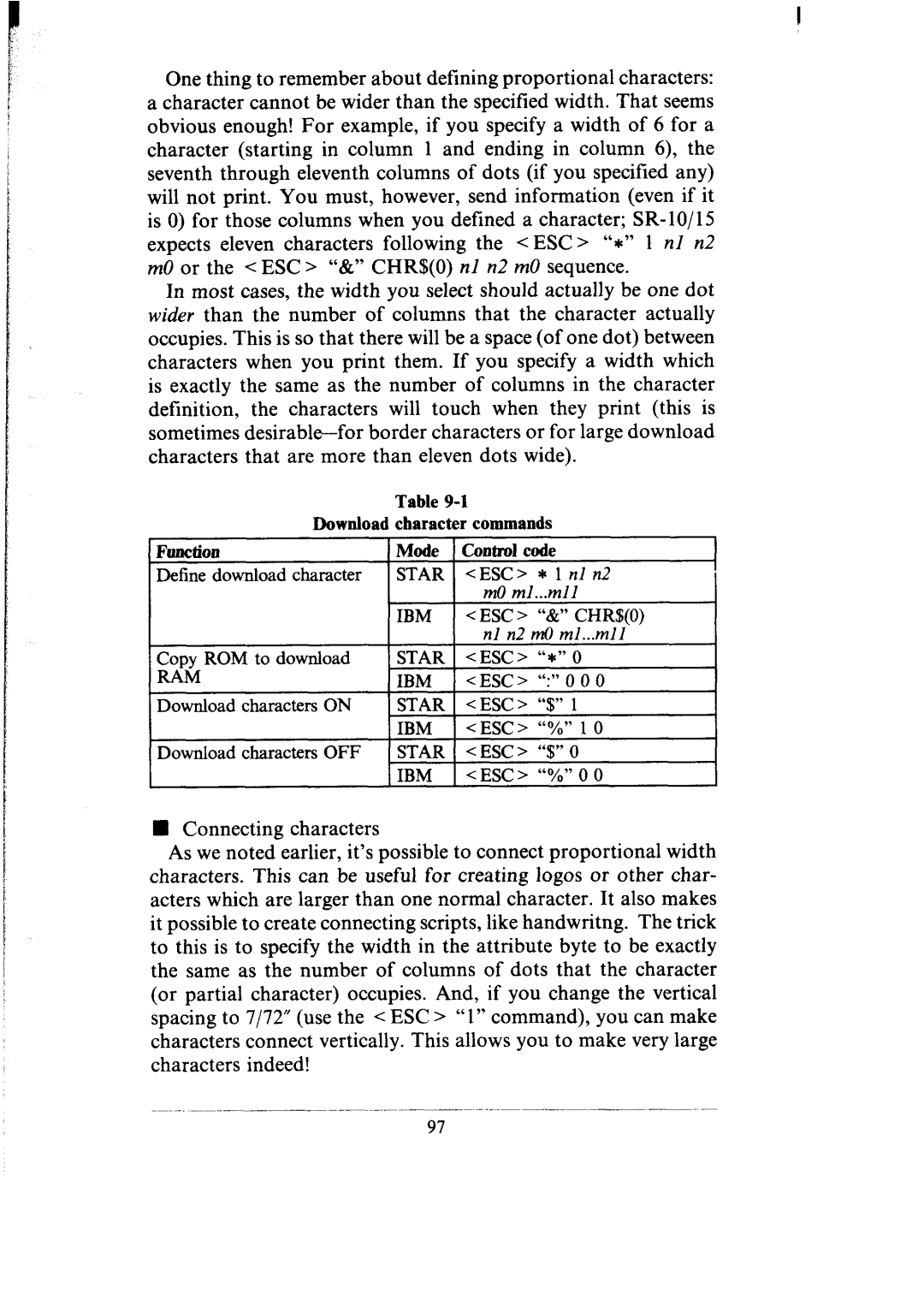 Star Micronics SR-10/I5 user manual Download character commands Function Mode Control code 