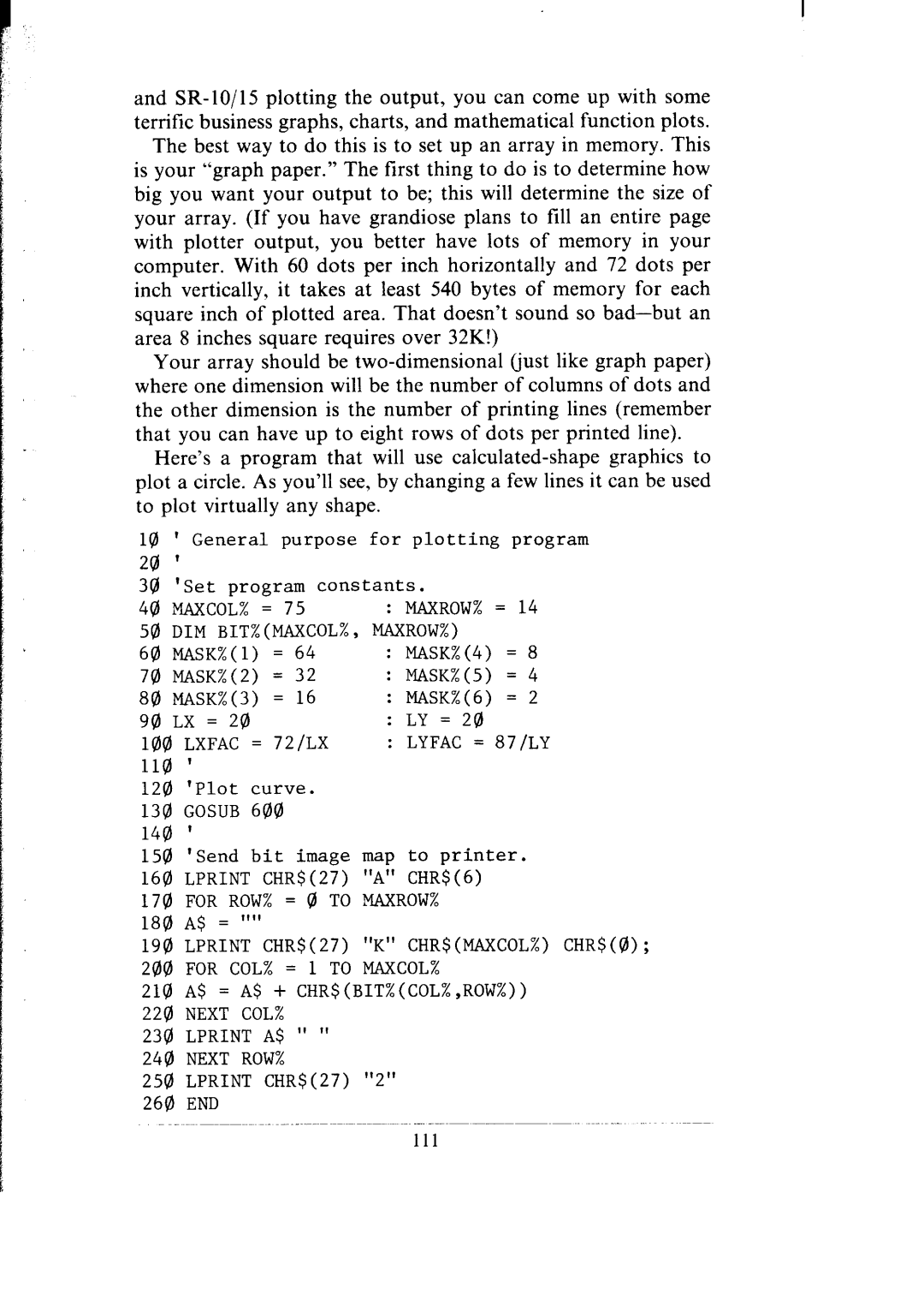 Star Micronics SR-10/I5 user manual For ROW% = 0 to MAXROW% 