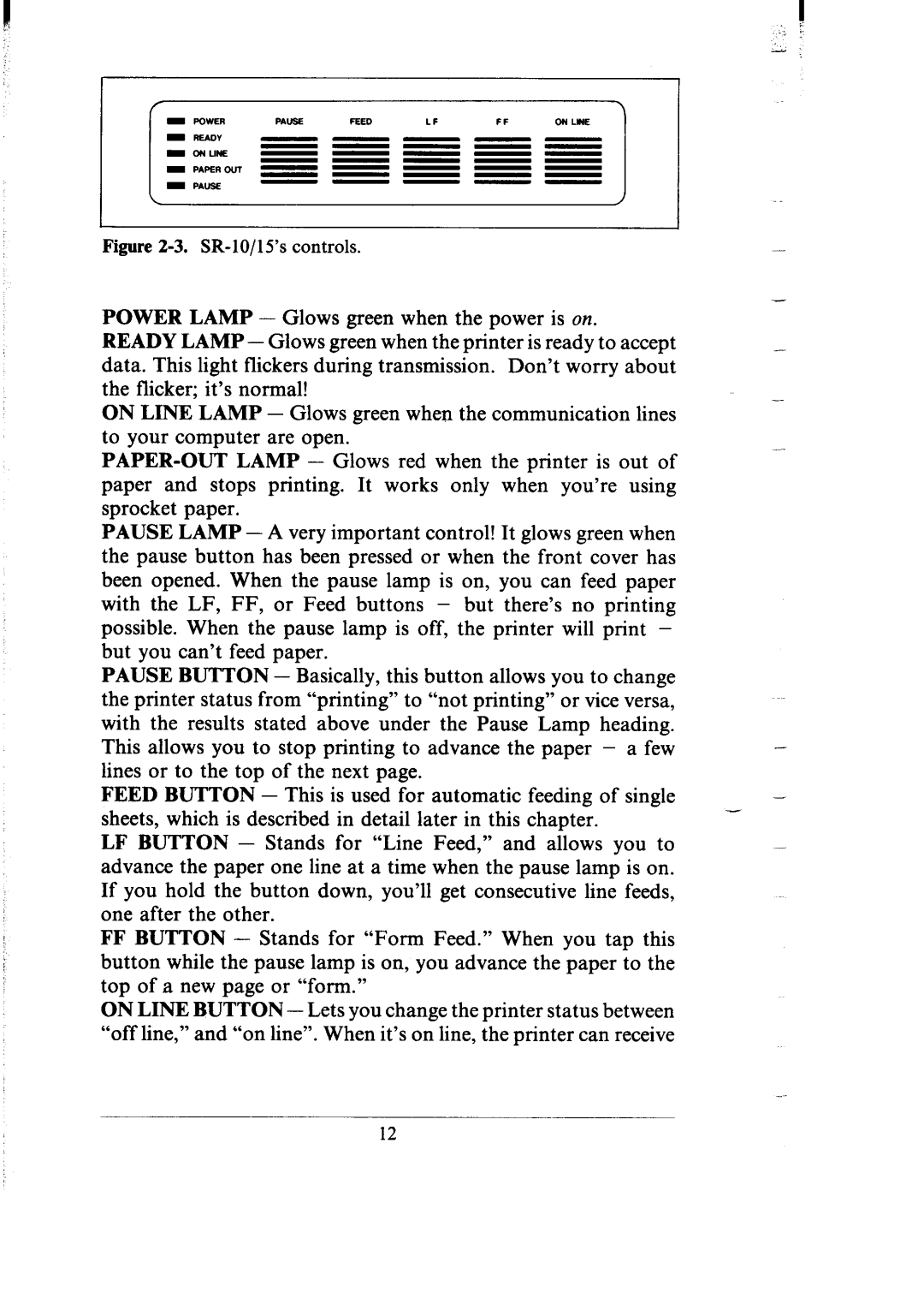 Star Micronics SR-10/I5 user manual SR-10/15’s controls 